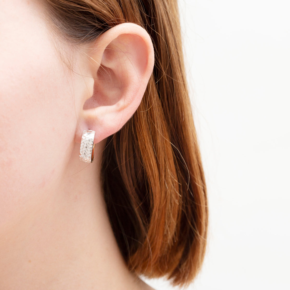 14K Two Tone Gold Faceted Huggie Hoop Earrings, 15mm