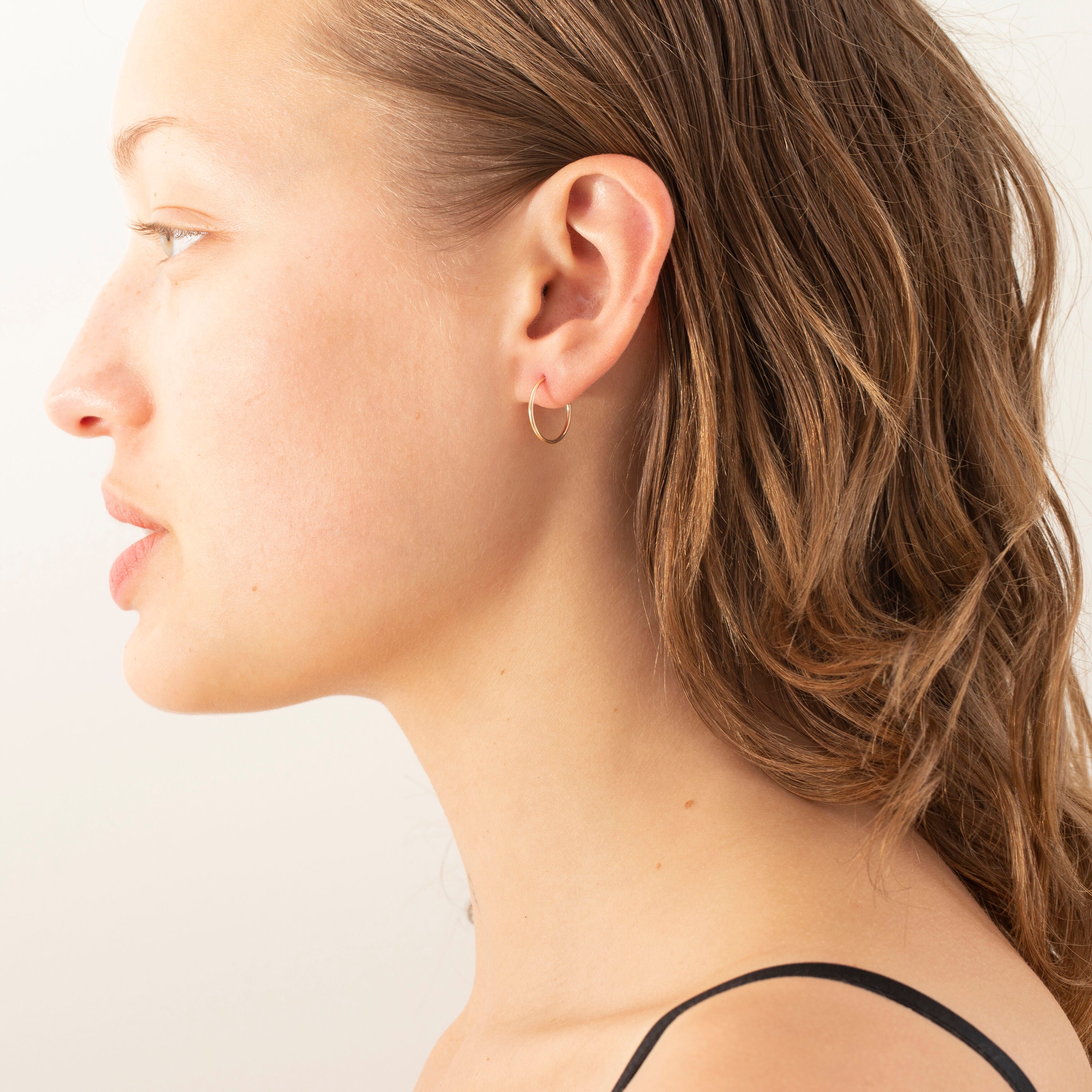 14K Yellow Gold Thin Endless Hoops, 13.5mm x 1mm