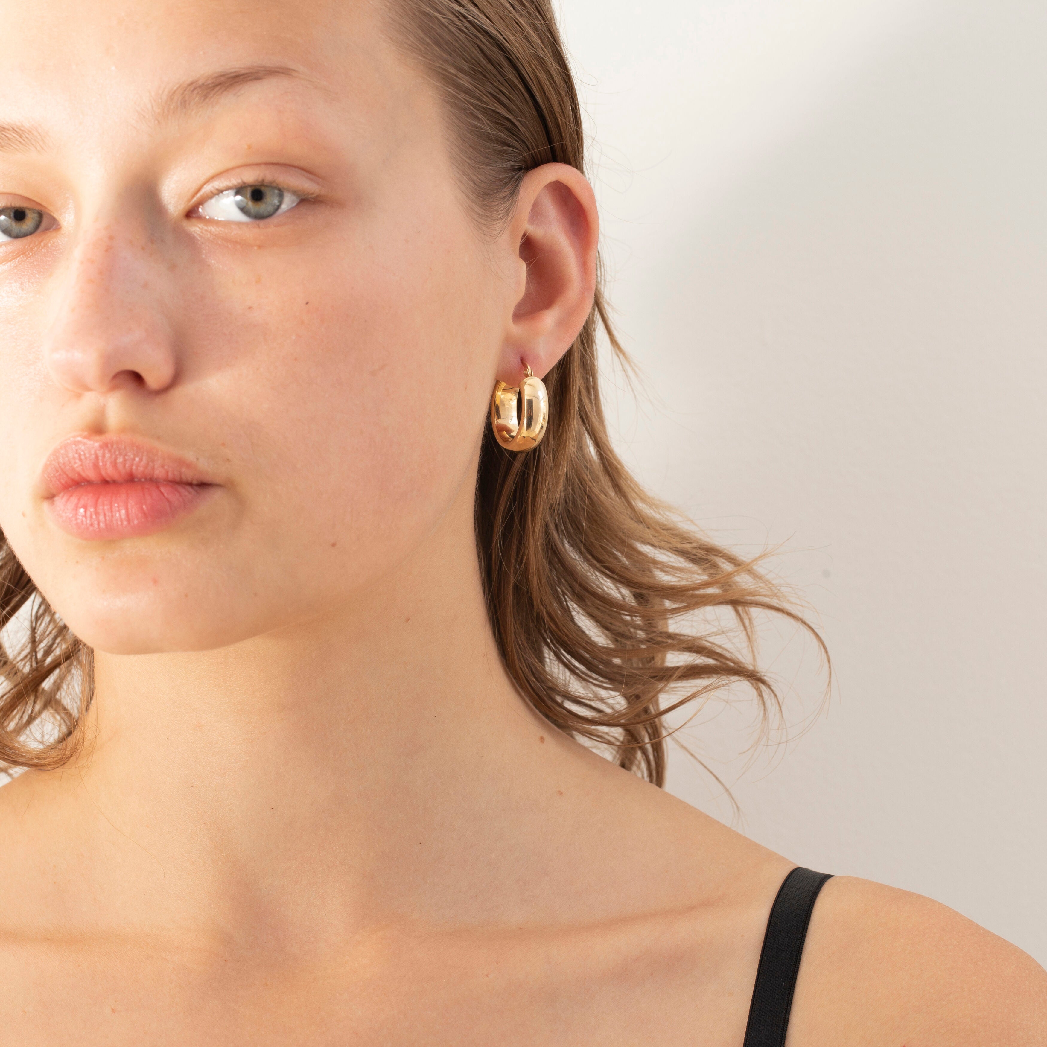 14K Solid Gold Domed Hoop Earrings – Polished, Chunky, Timeless