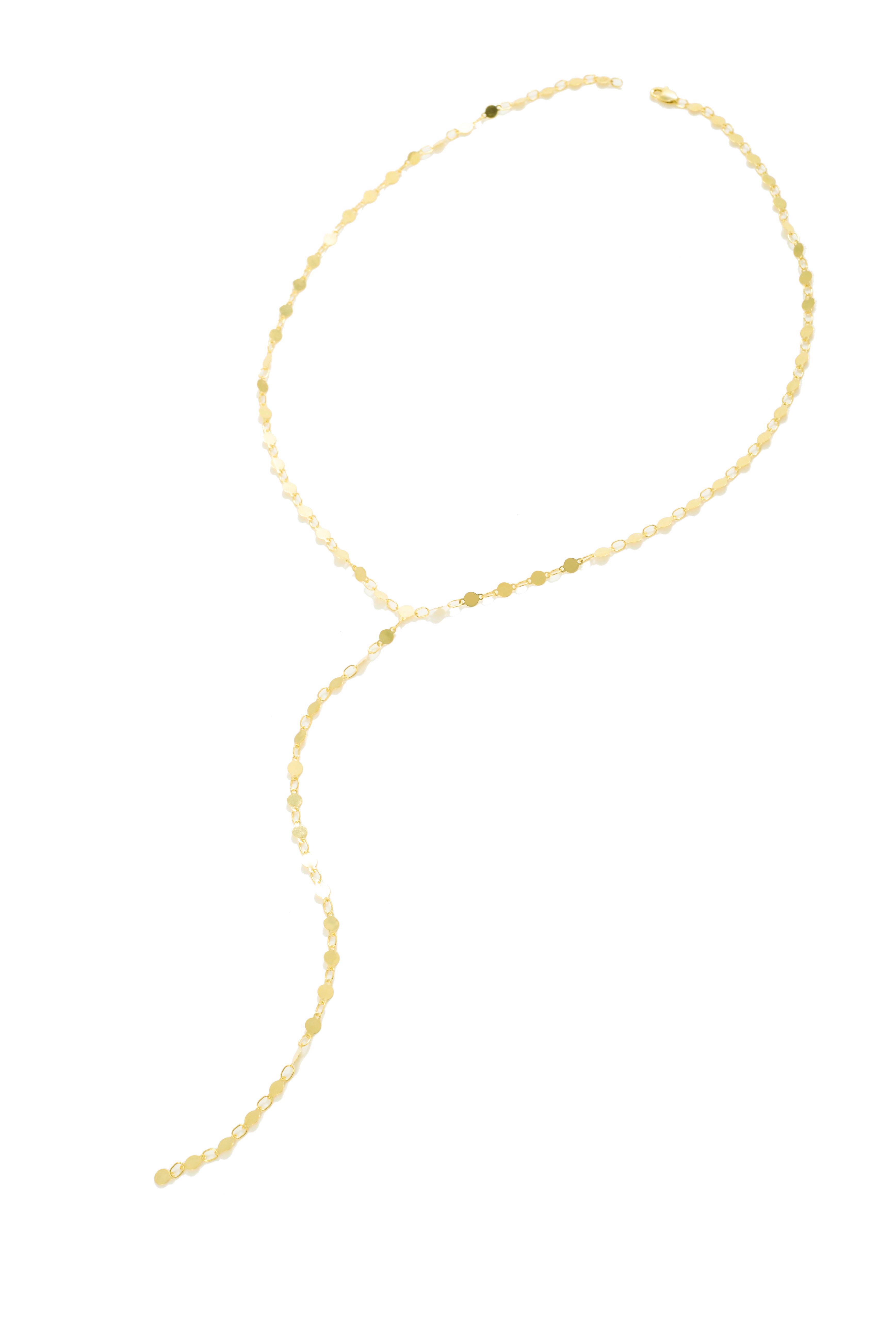 14K Gold Mirror Link Lariat Y Necklace