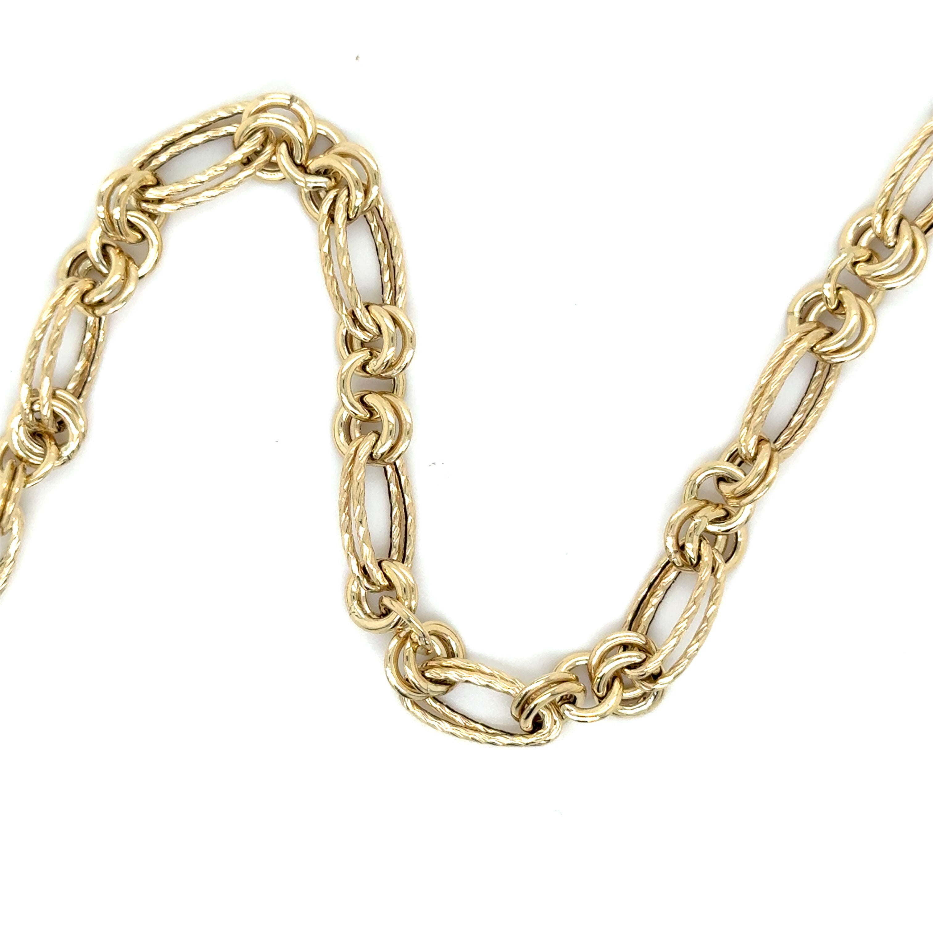 14K Gold Twisted Oval And Round Double Link Necklace