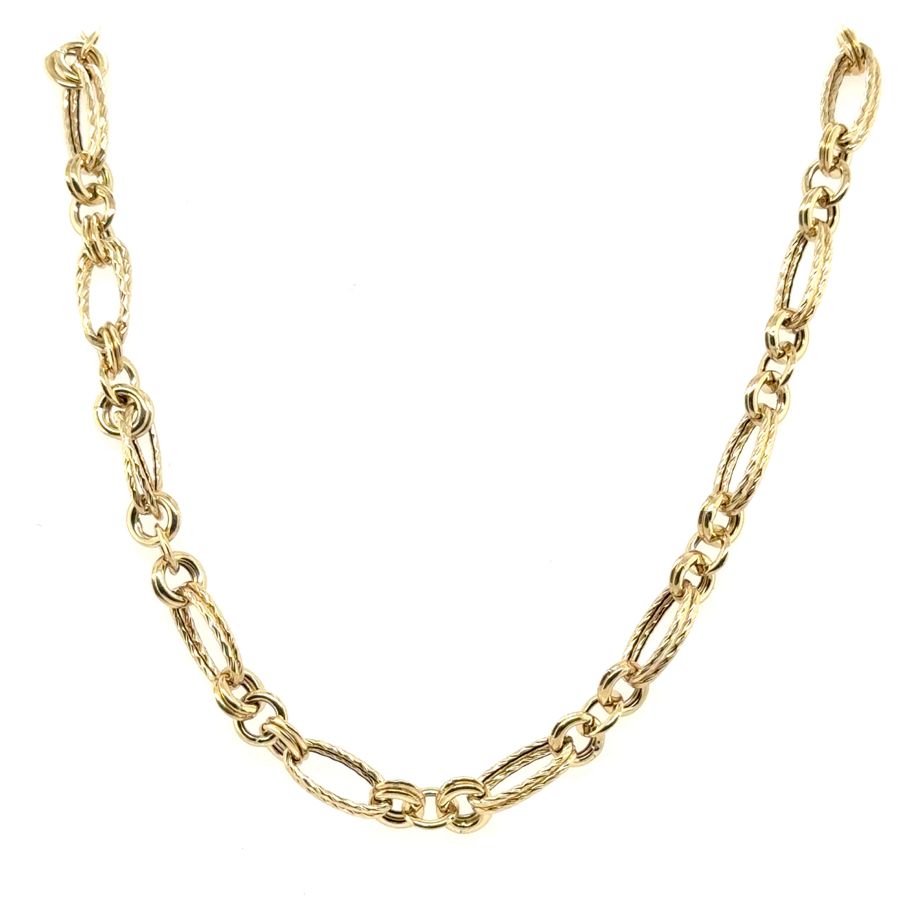 14K Gold Twisted Oval And Round Double Link Necklace