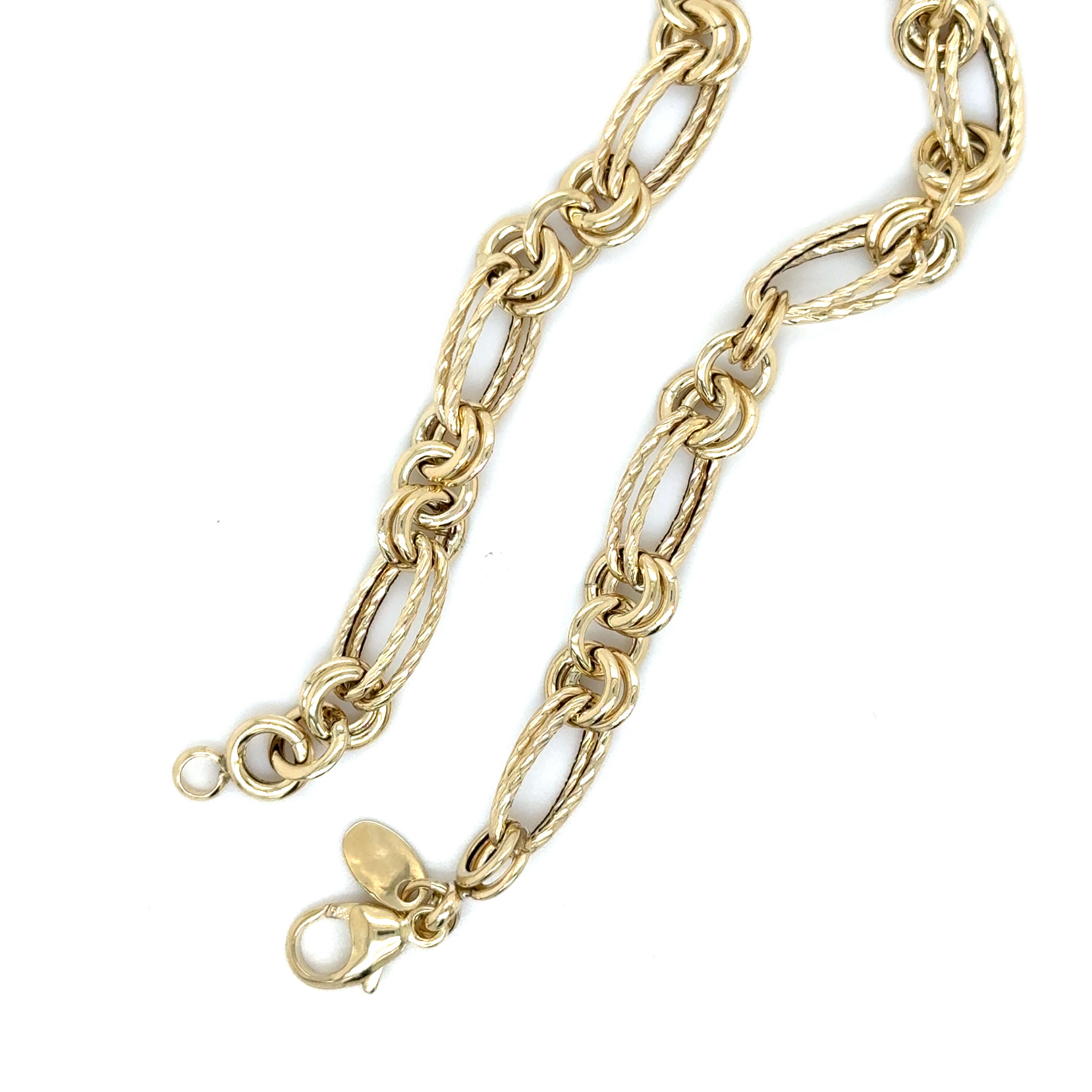 14K Gold Twisted Oval And Round Double Link Necklace