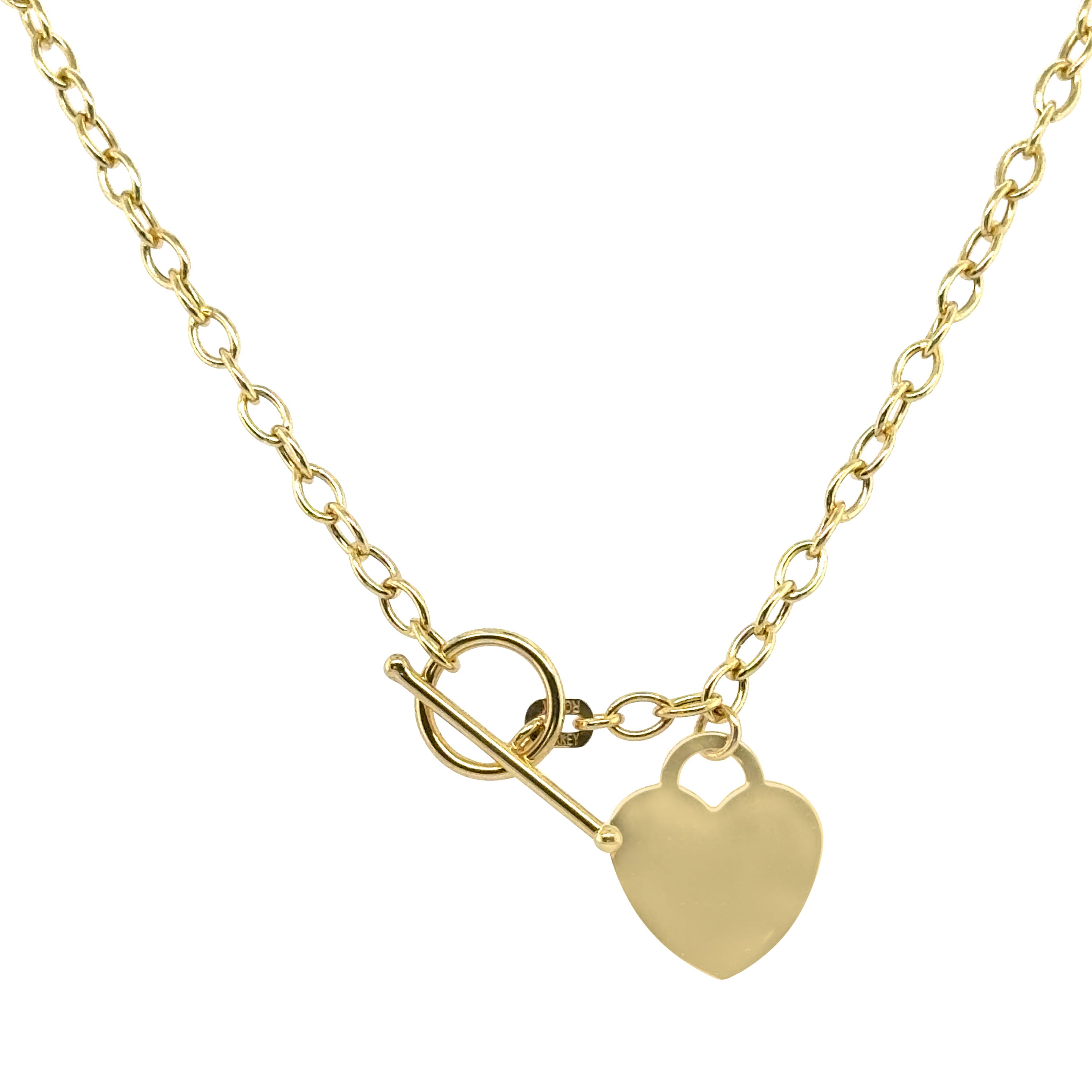 14K Yellow Gold Heart Charm Toggle Necklace