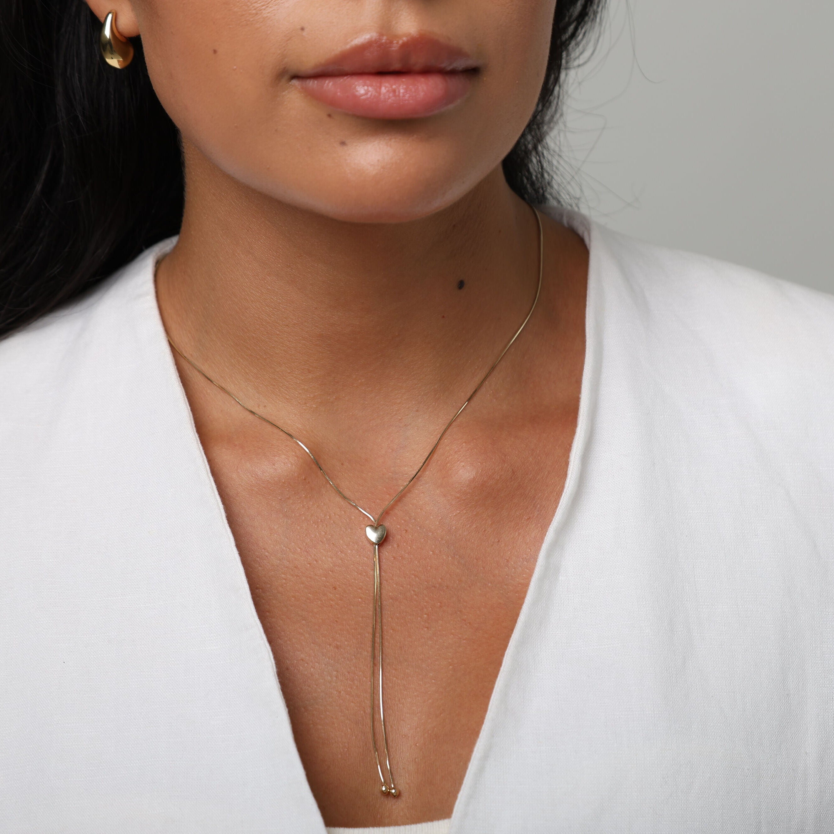 14K Gold Snake Chain Lariat Necklace