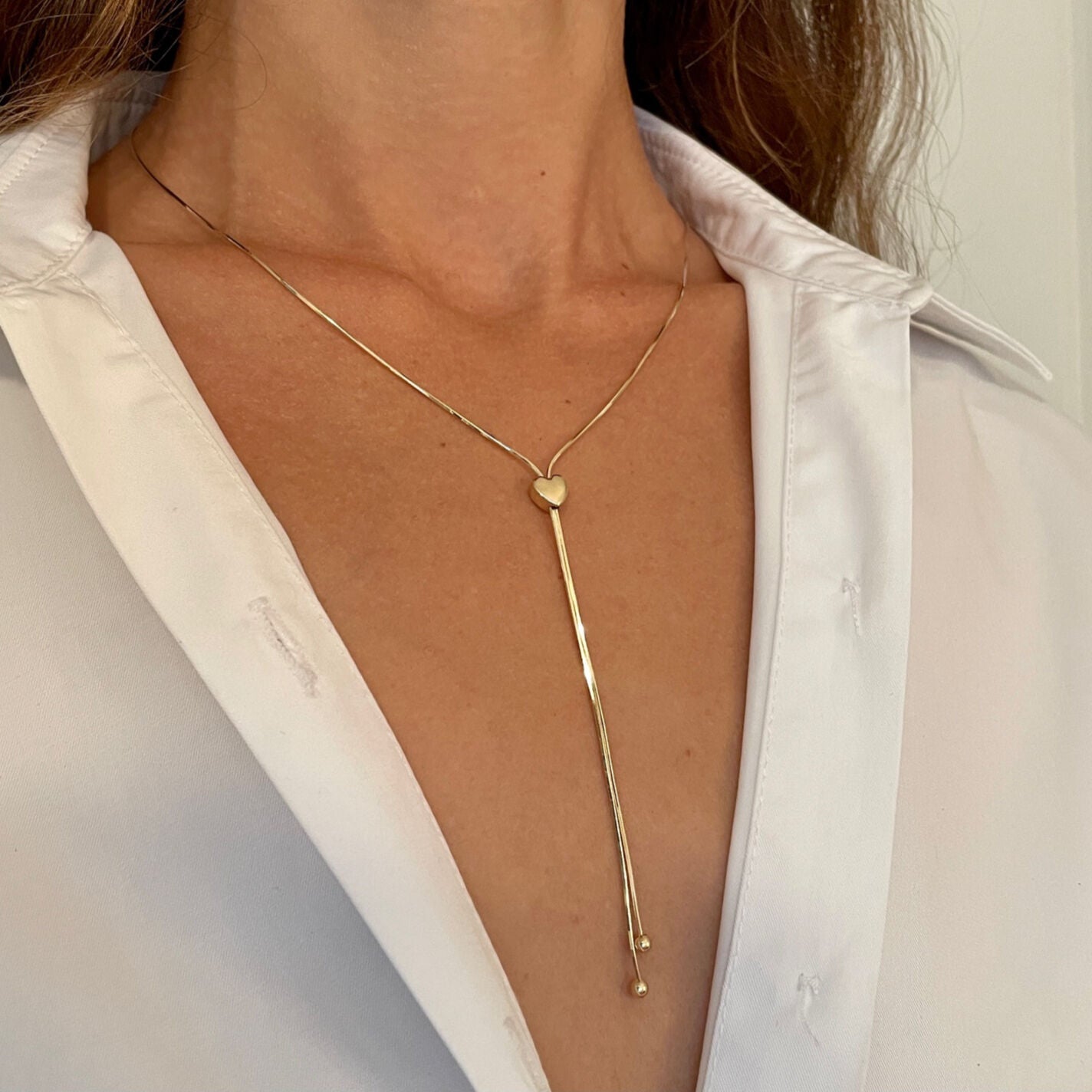 14K Gold Snake Chain Lariat Necklace