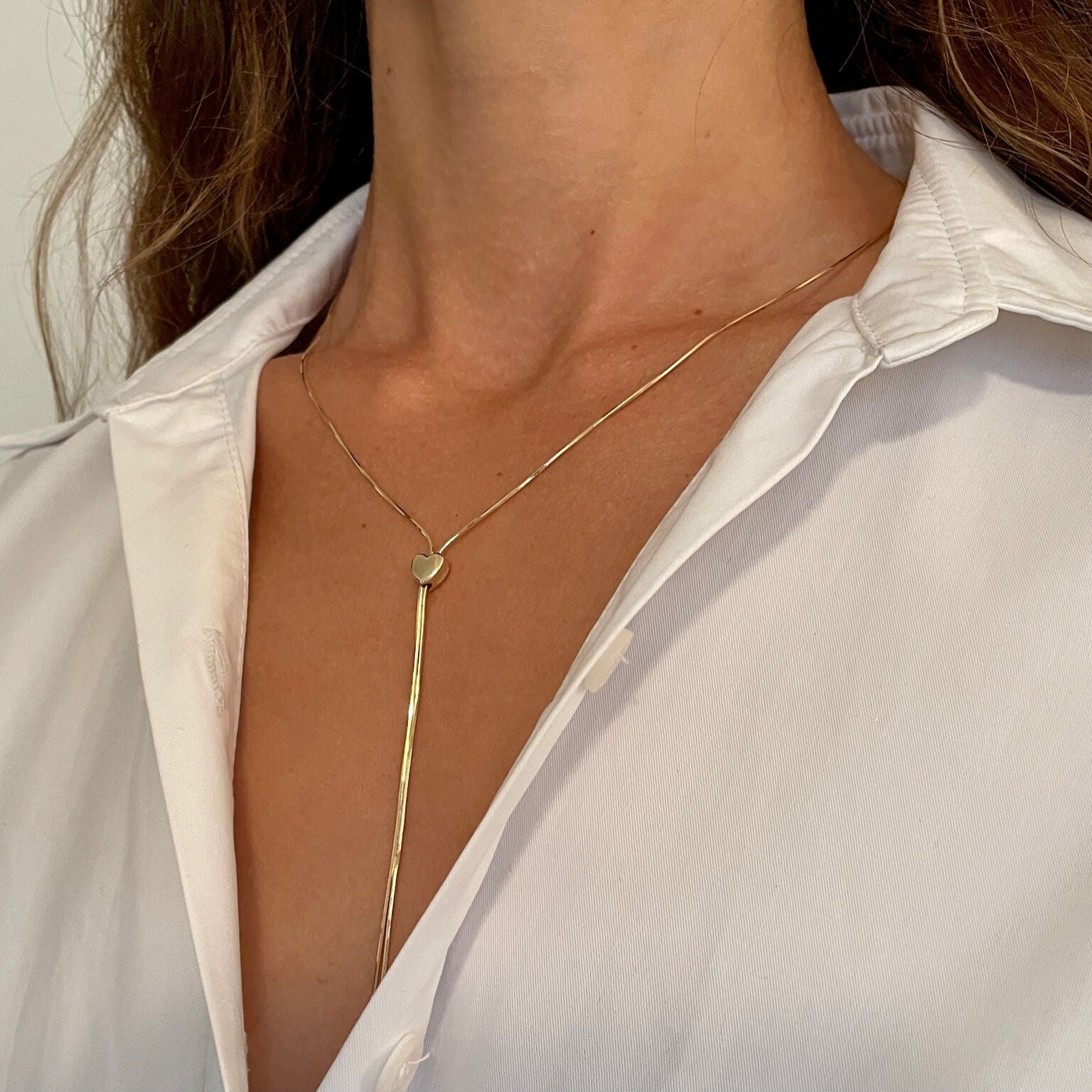 14K Gold Snake Chain Lariat Necklace