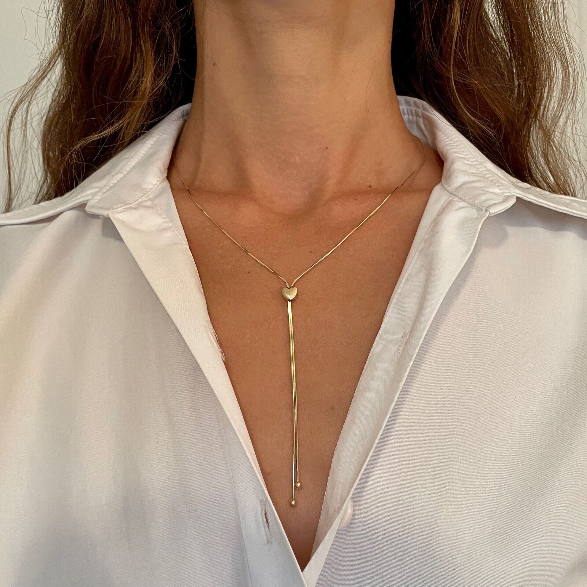 14K Gold Snake Chain Lariat Necklace