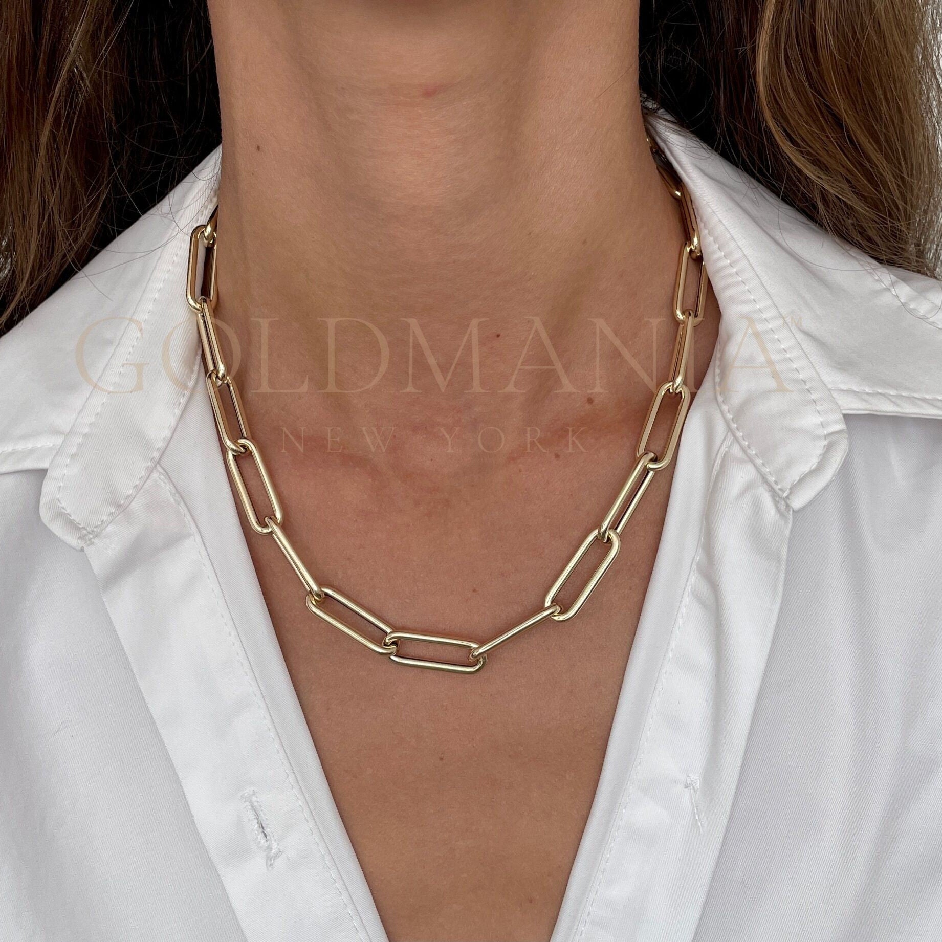 14K Gold Rounded Paperclip Necklace