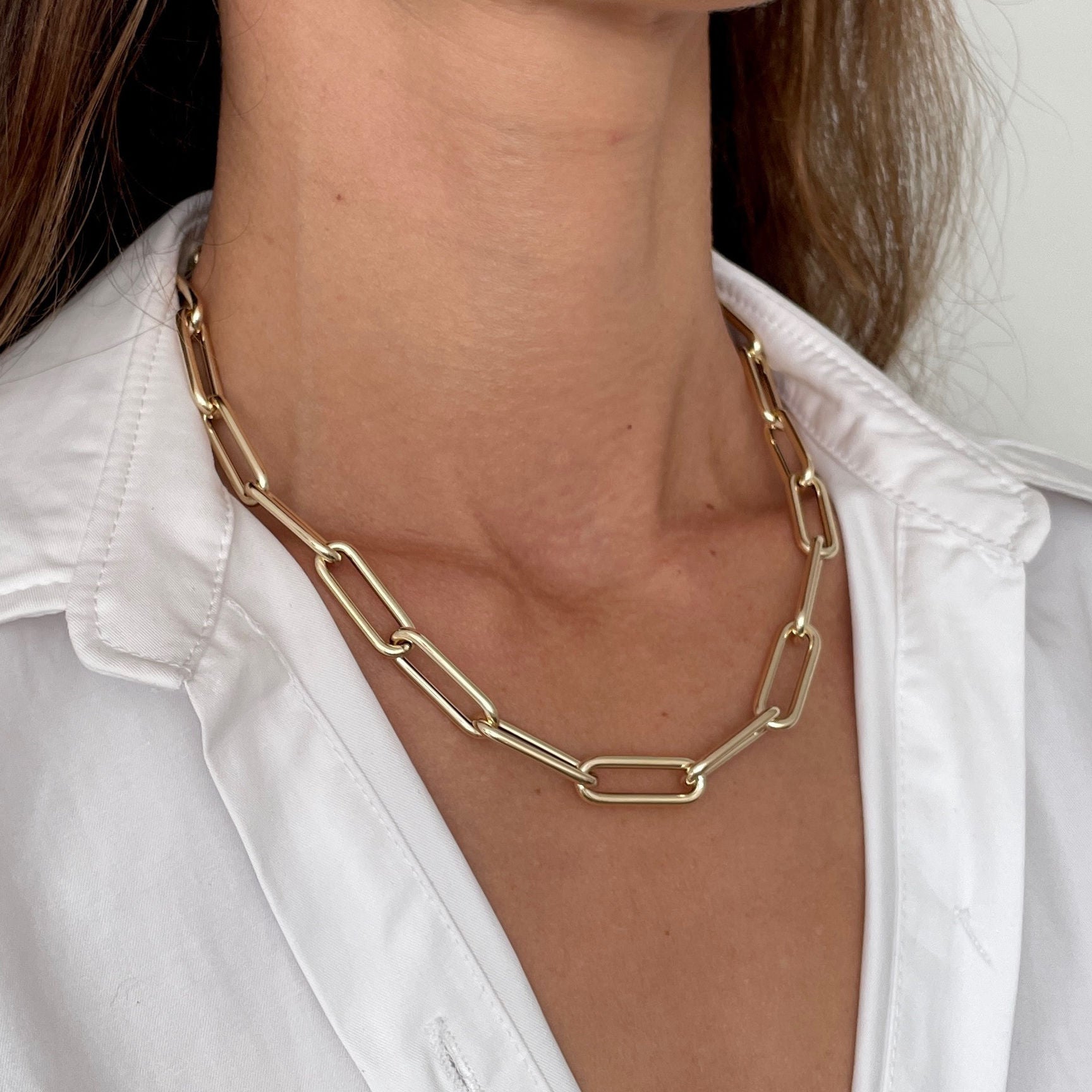 Solid Gold Chunky Paperclip Link Necklace – catalisajewellery