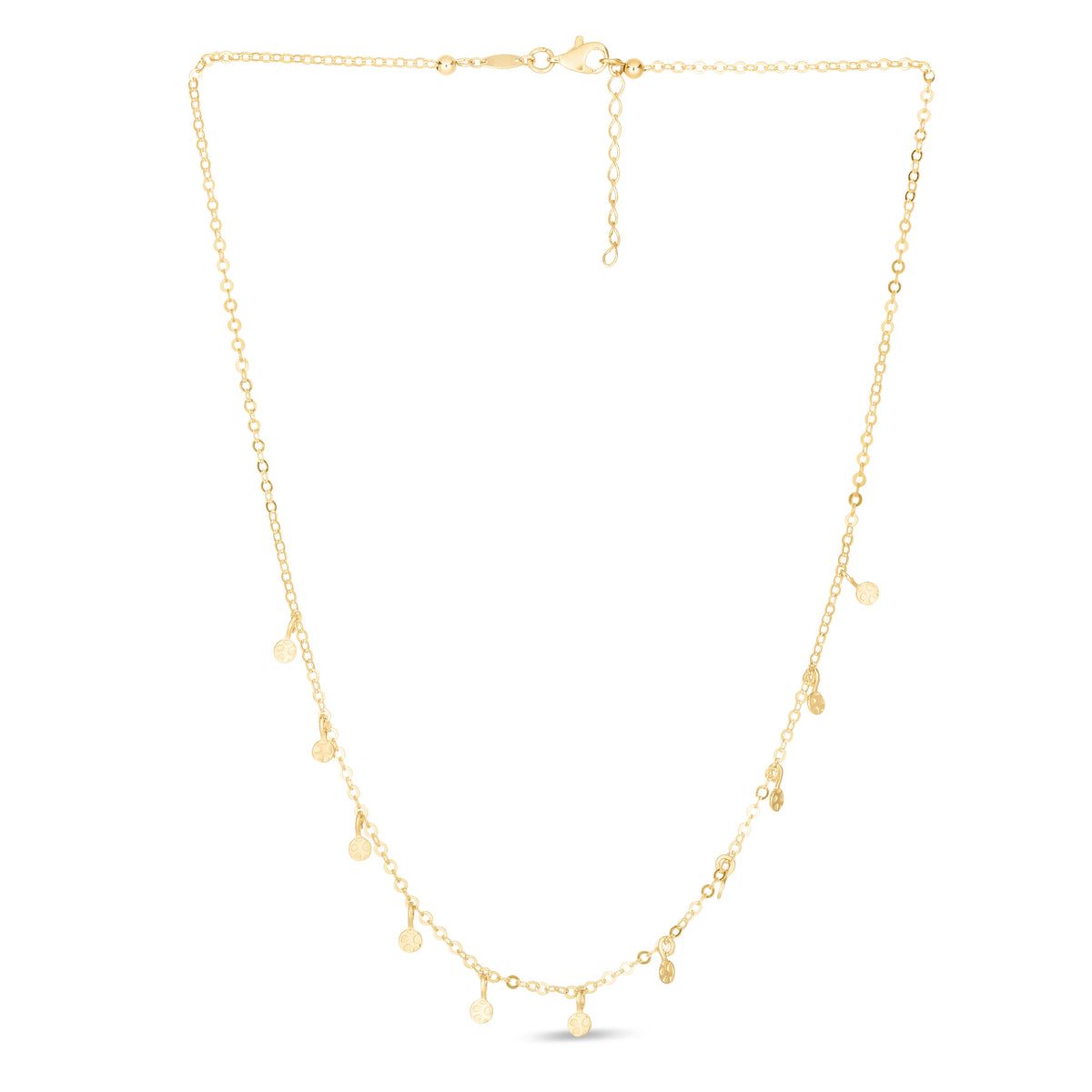 14K Yellow Gold Boho Dangle Disc Choker Necklace, 14-16" Adjustable