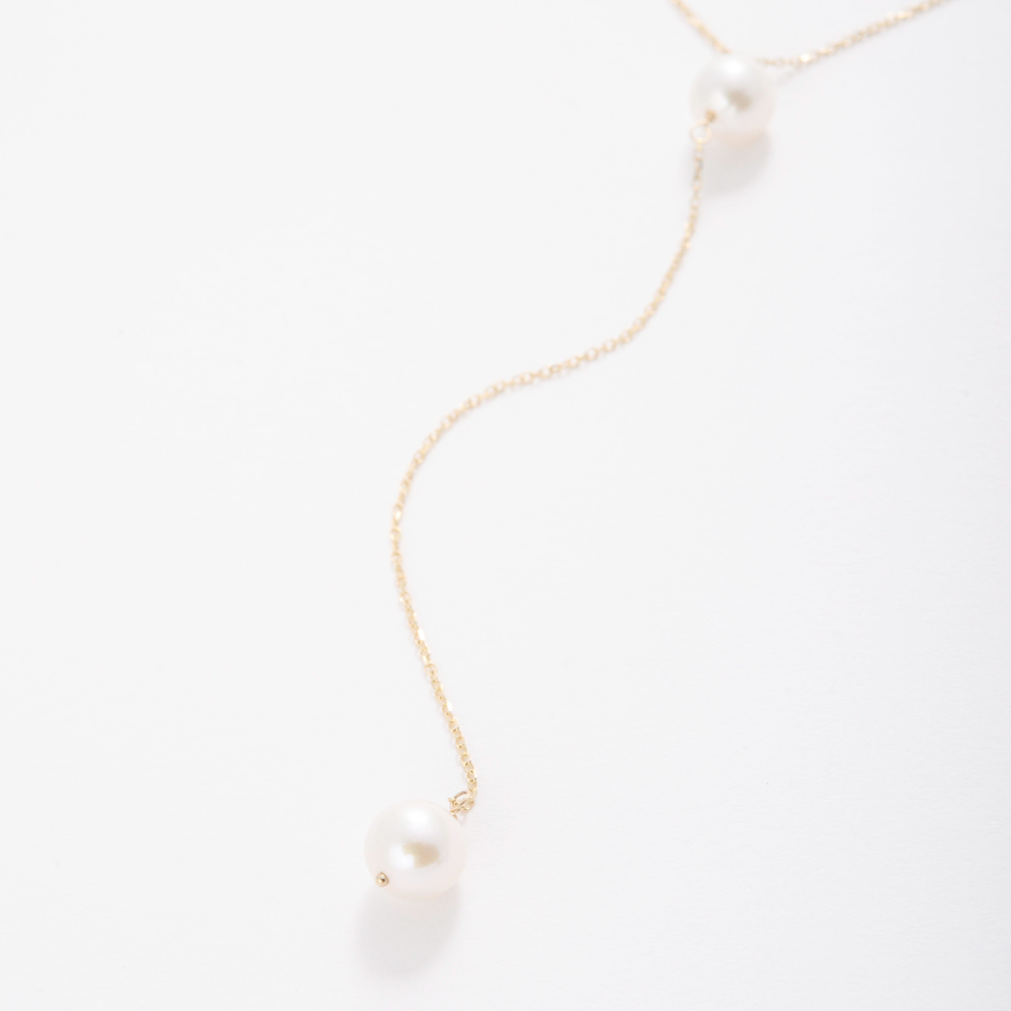 14K Gold Pearl Lariat Necklace