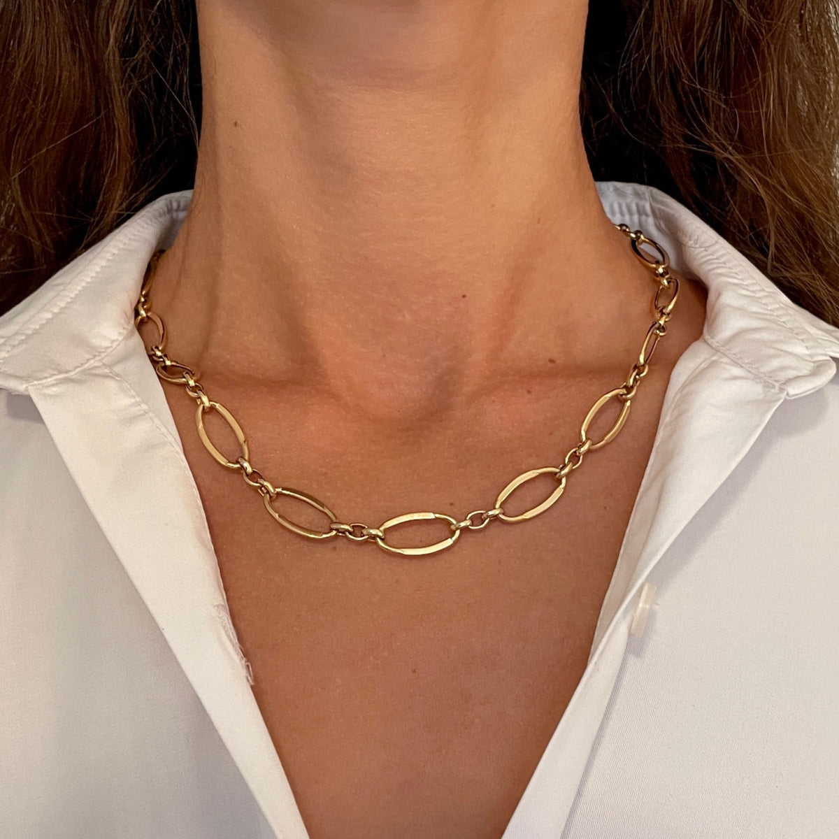 14K Yellow Gold Large Oval Link Necklace, 10mm, 18"