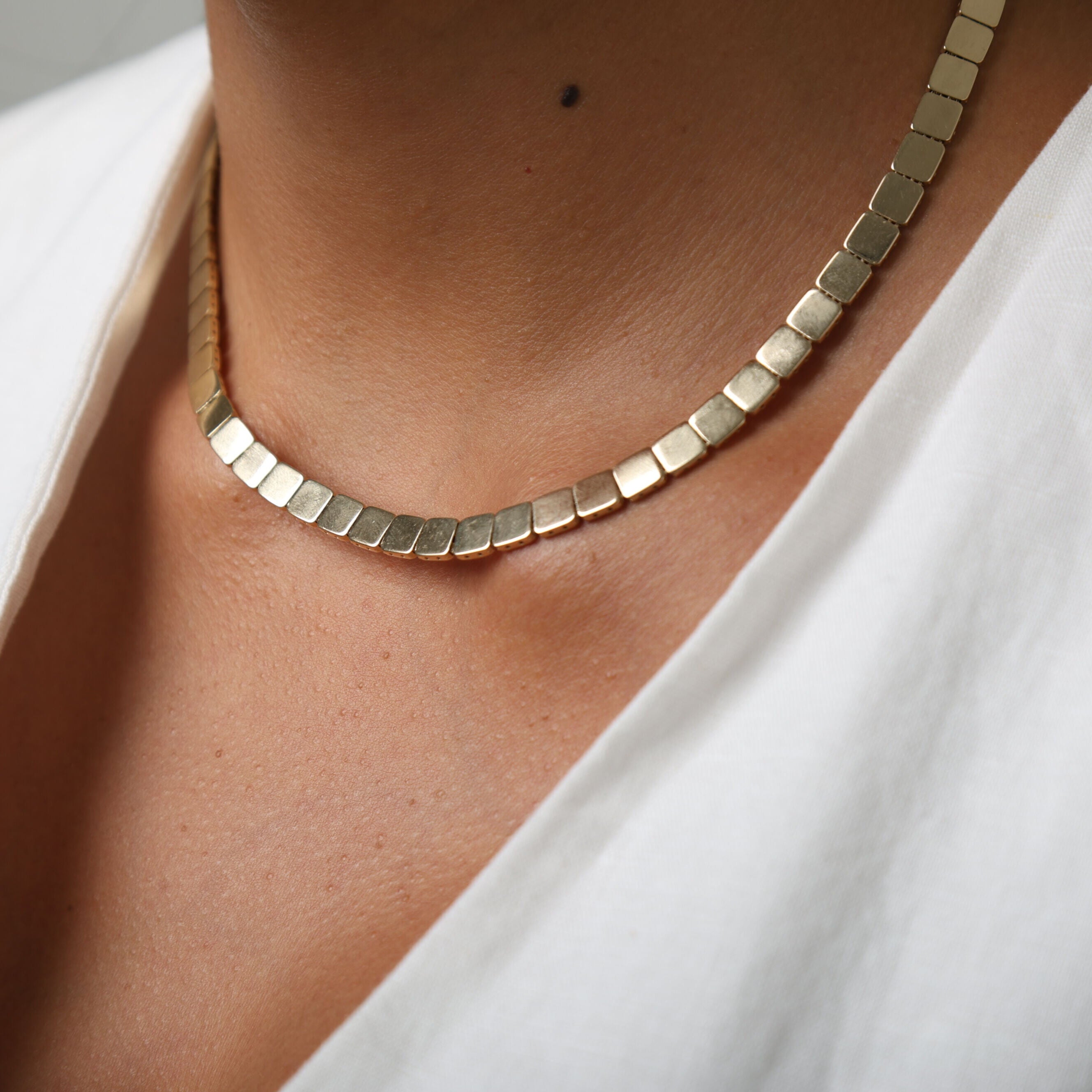 14K Gold Square Link Necklace