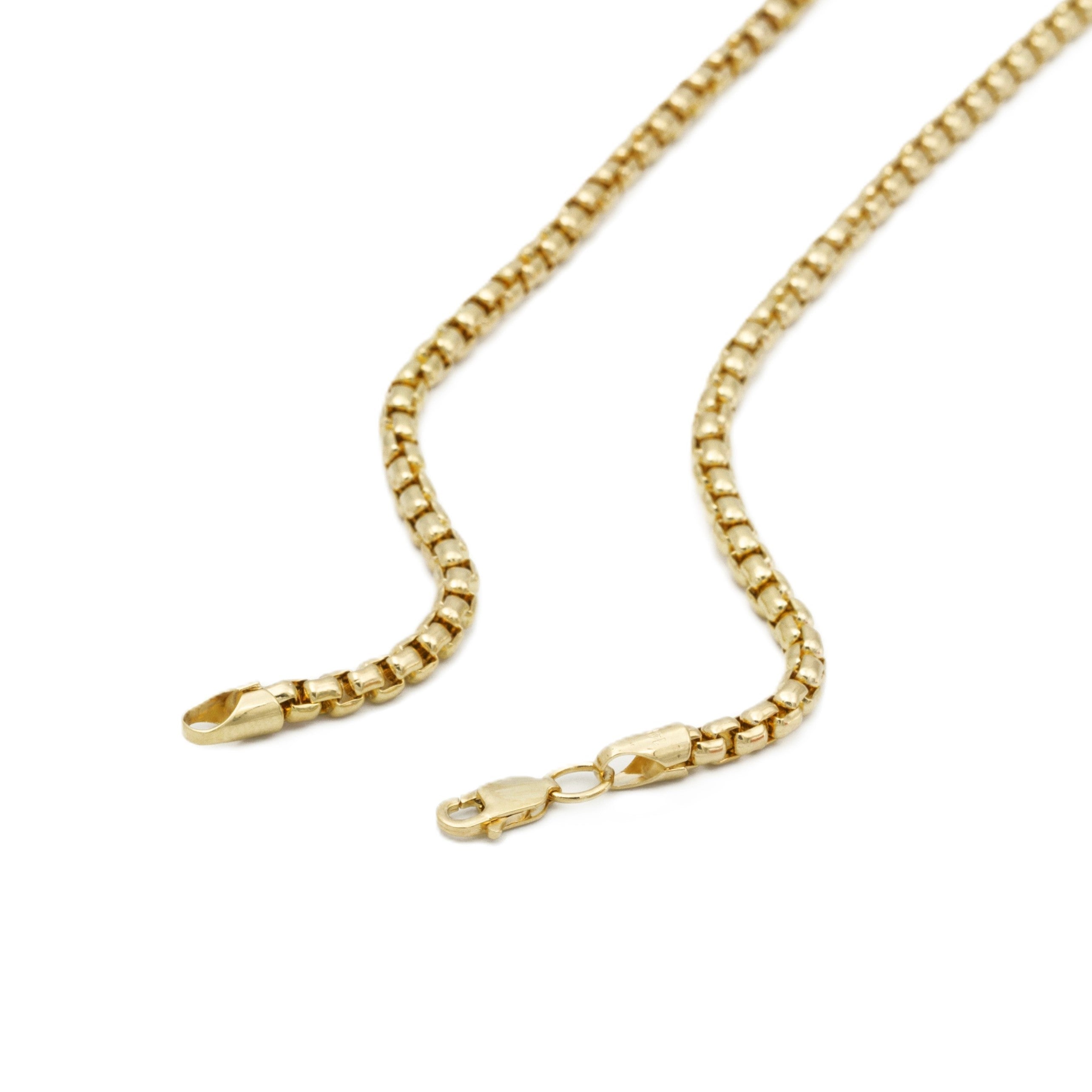 14K Solid Gold Round Box Chain Necklace