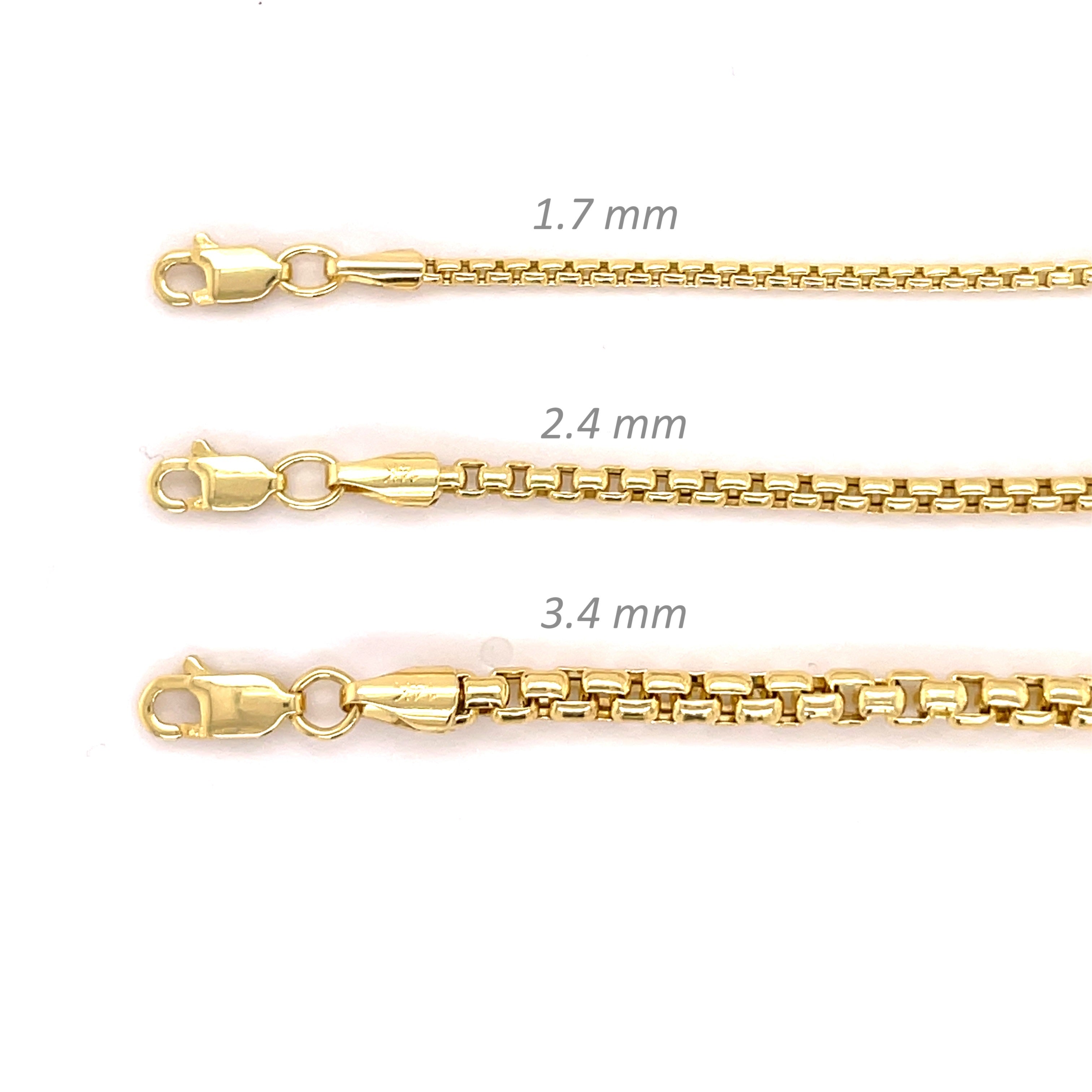 14K Solid Gold Round Box Chain Necklace