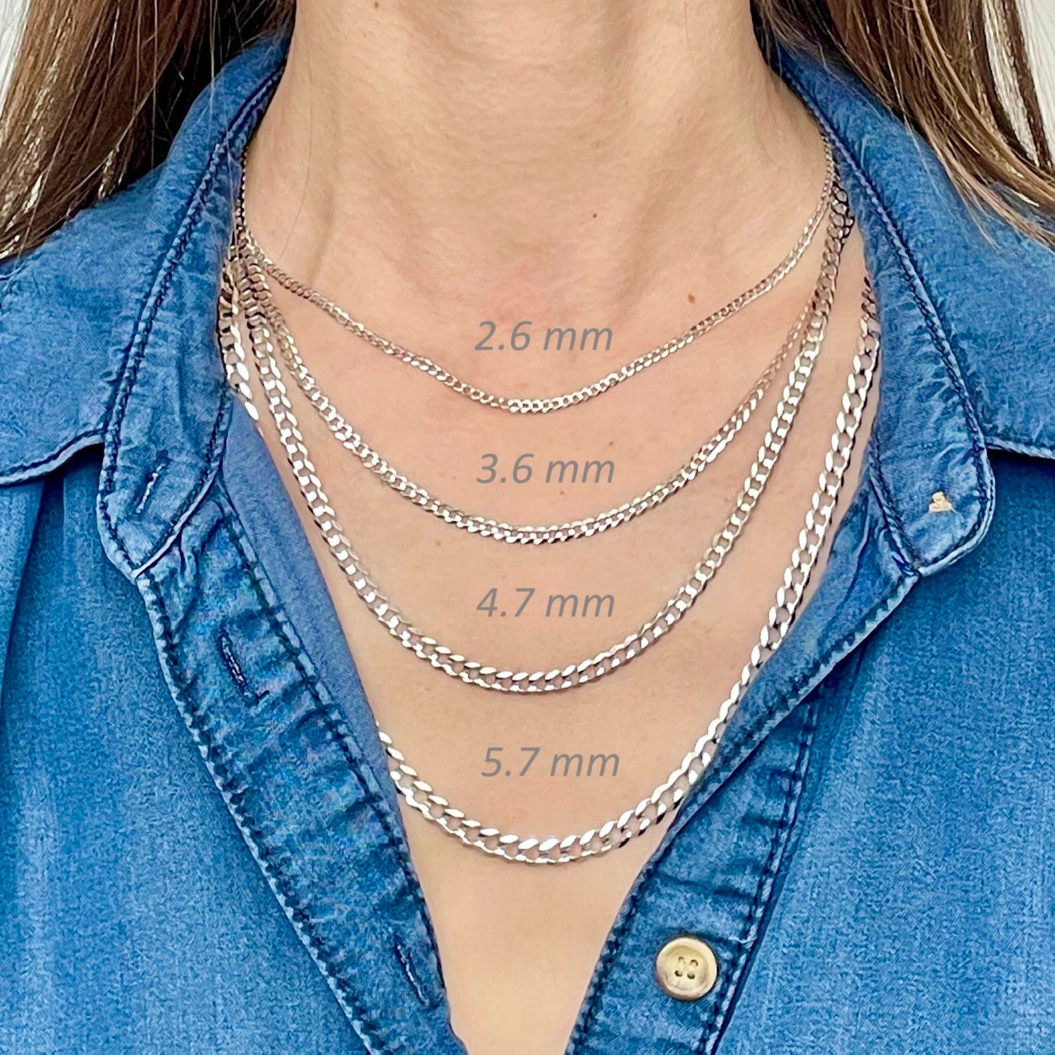 14K Solid White Gold Curb Link Chain Necklace
