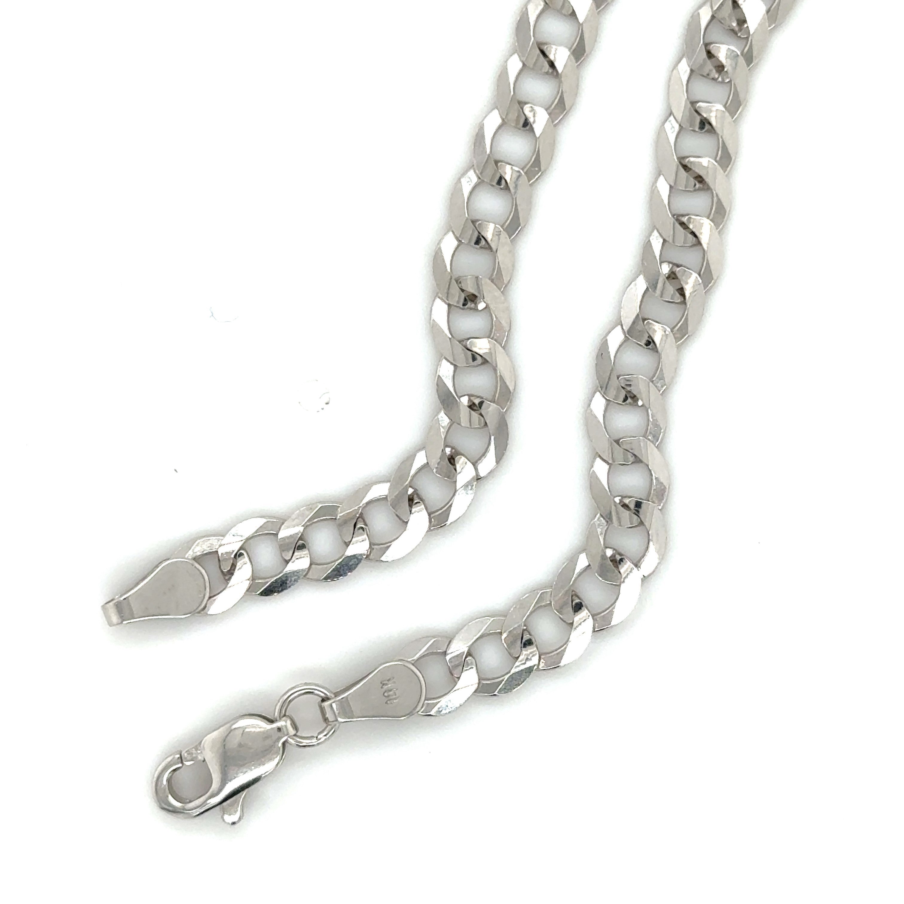 14K Solid White Gold Curb Link Chain Necklace