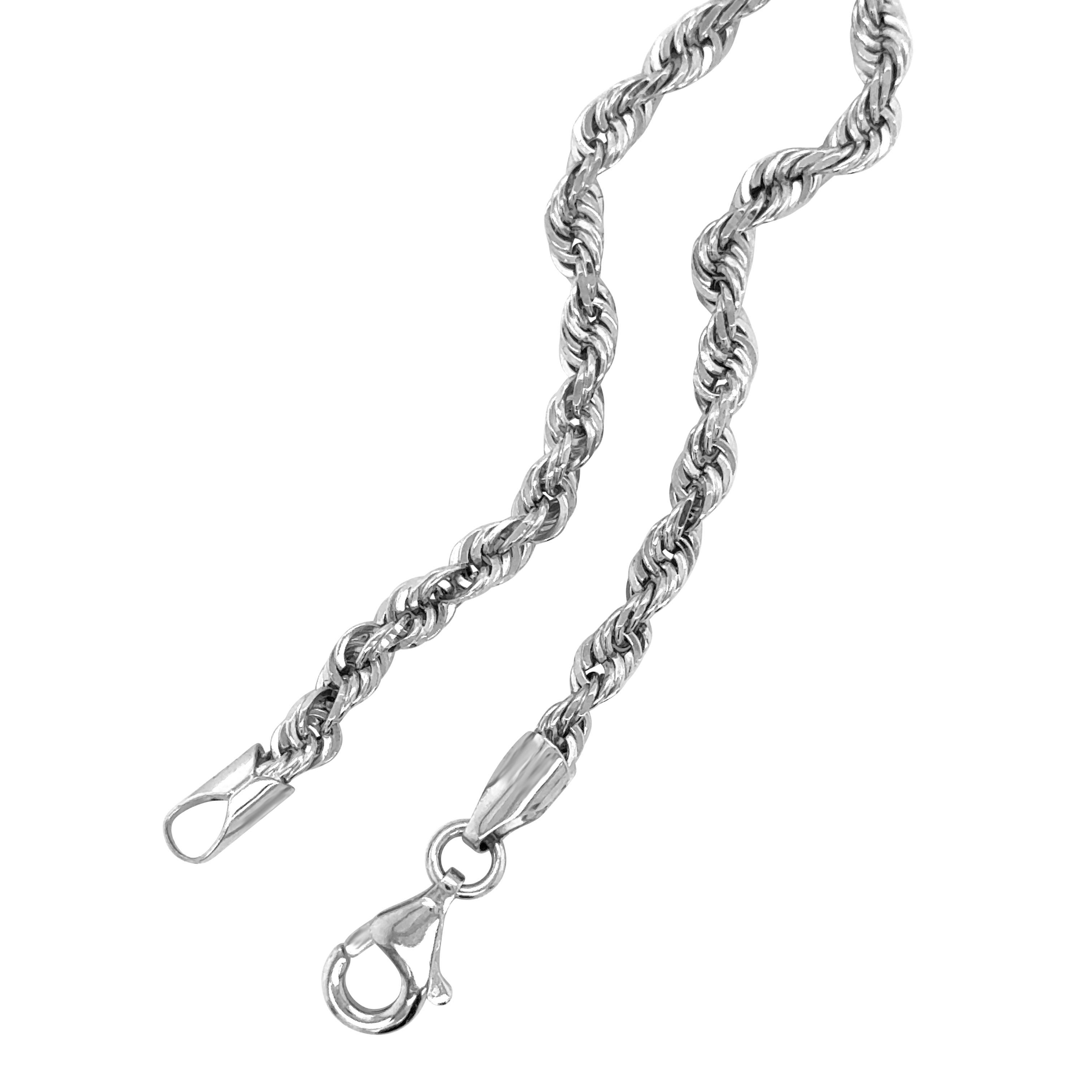 14K White Gold Diamond Cut Rope Necklace