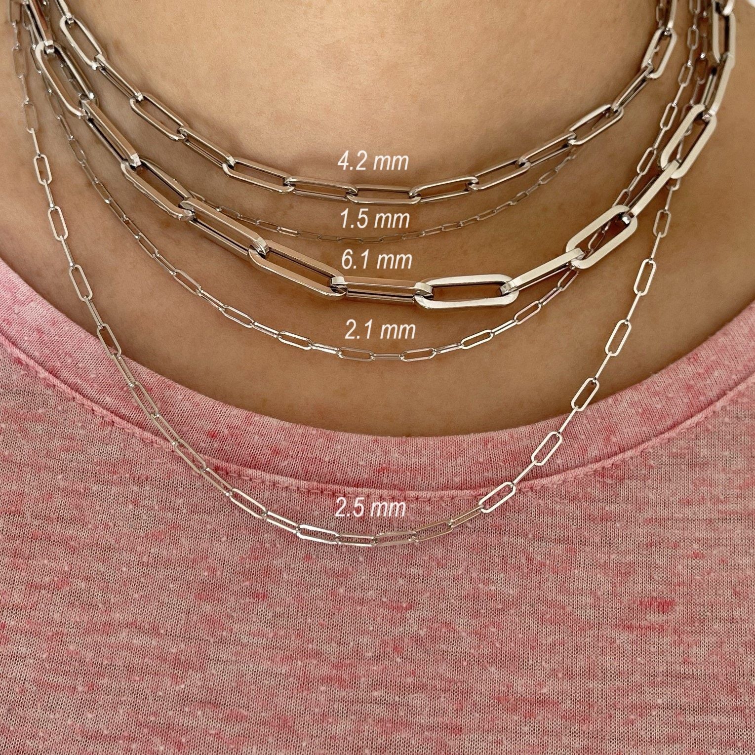 14K Real White Gold Thin Paperclip Necklace Chain Women