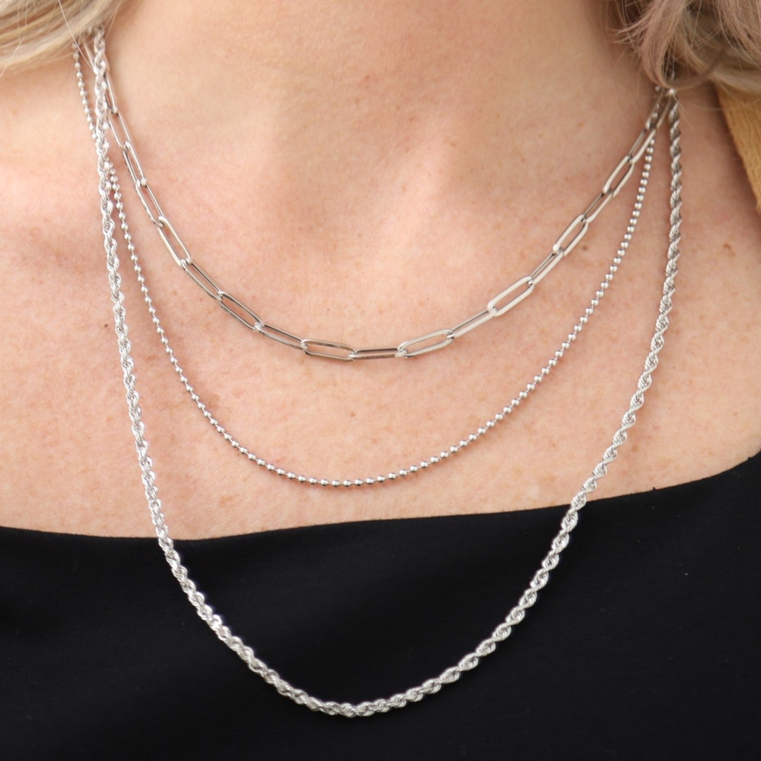 14K White Gold Paeperclip necklace 4 mm thick women