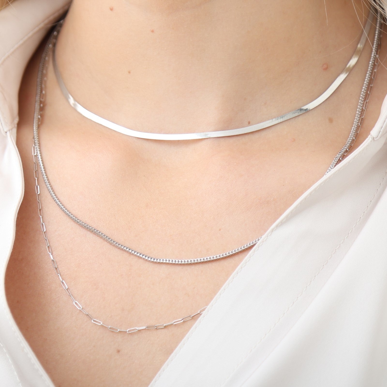 14K Solid White Gold Thin Franco Necklace