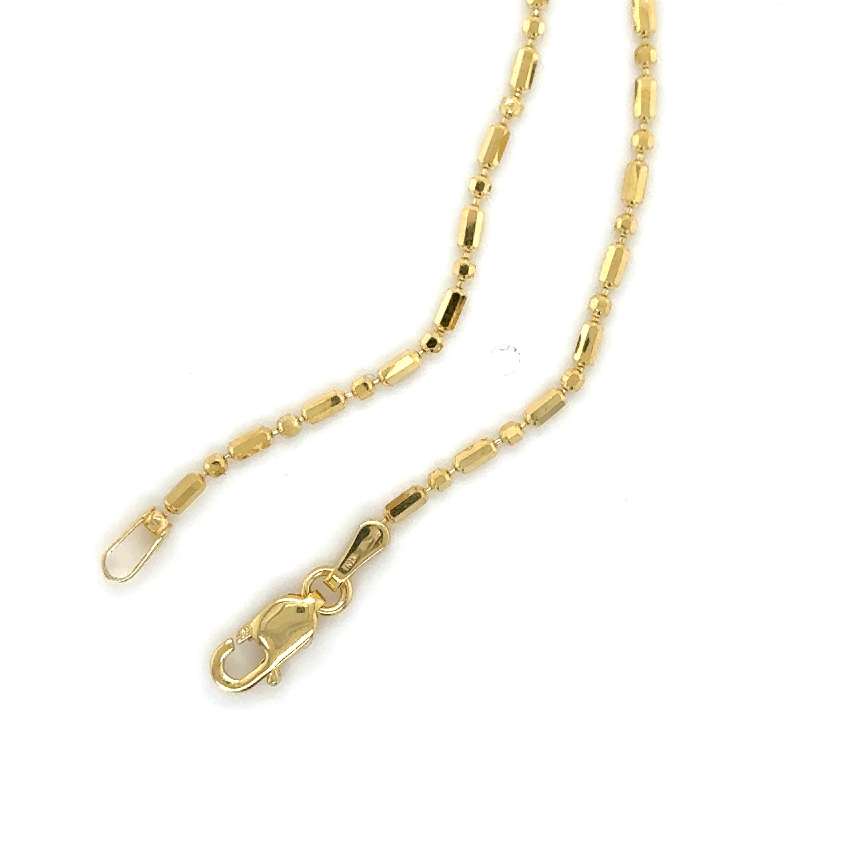 14K SOLID YELLOW GOLD BAR AND BEAD NECKLACE CHAIN WOMEN