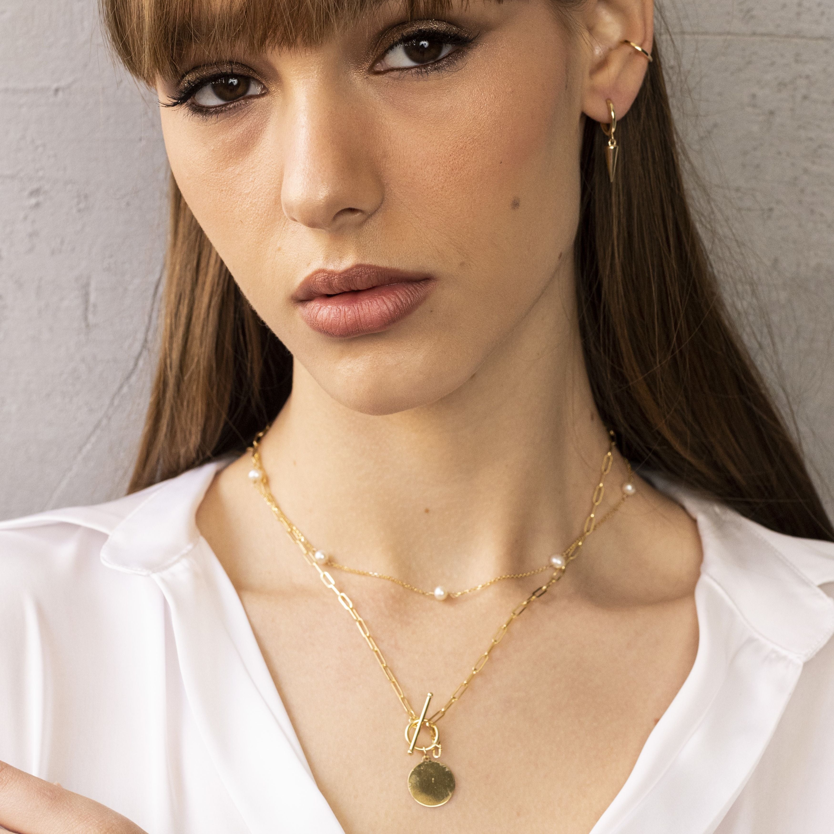 14K GOLD PEARL STATION NECKLACE