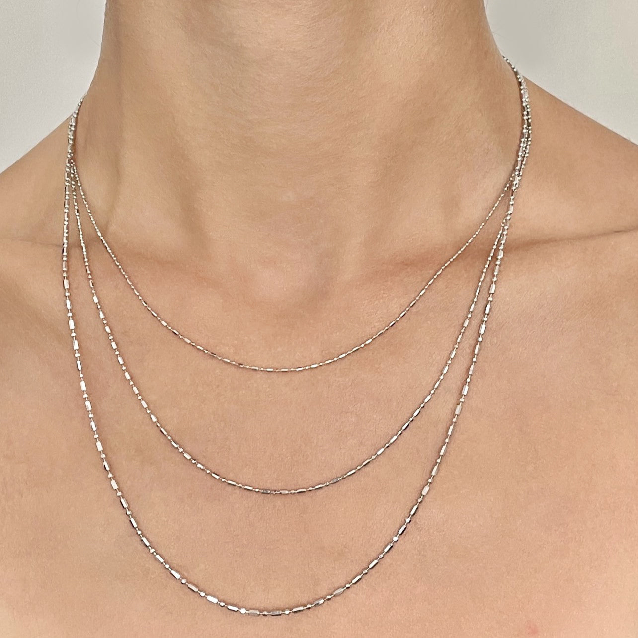 14K SOLID WHITE GOLD BEAD NECKLACE