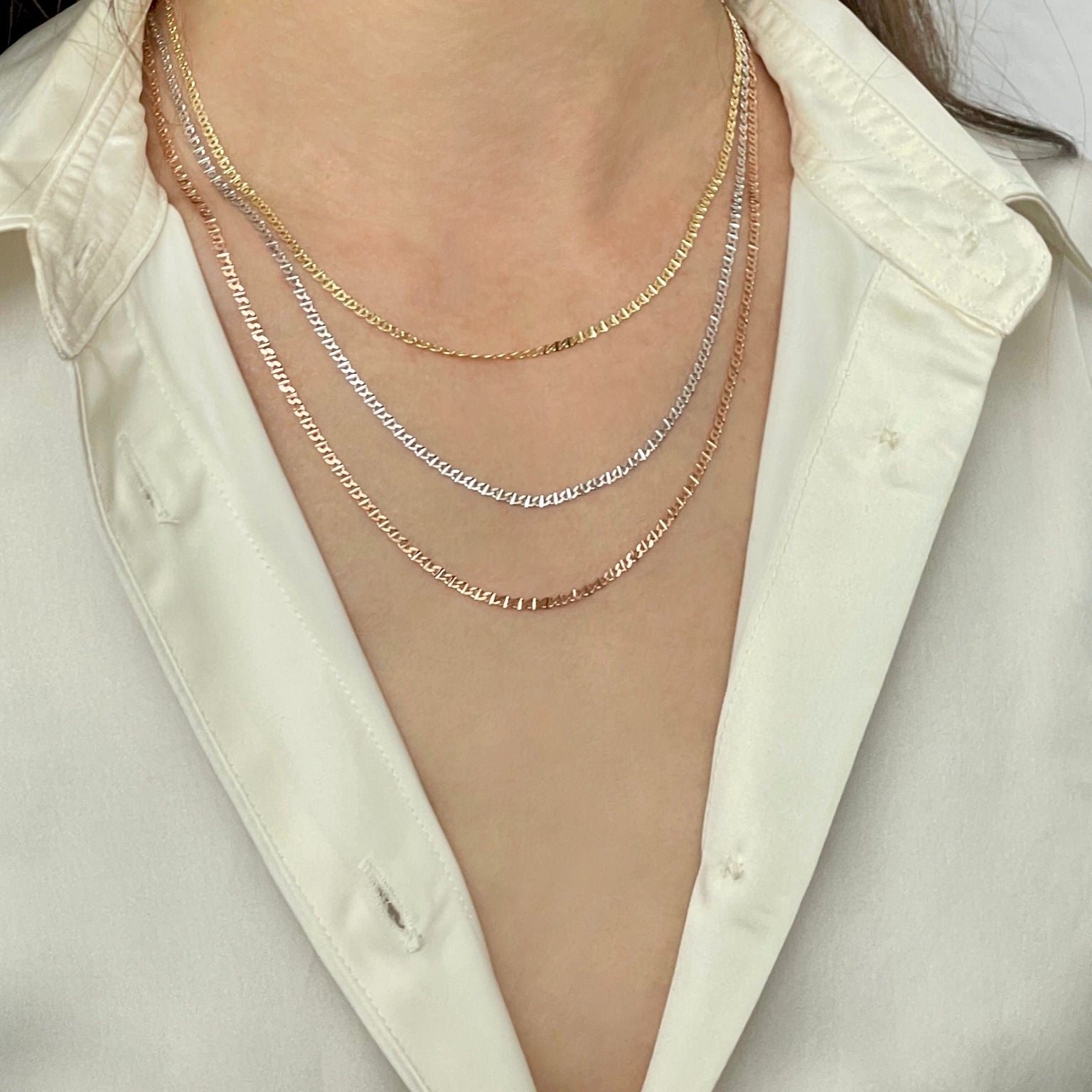 14K Solid Rose Gold Mariner Necklace Chain Women