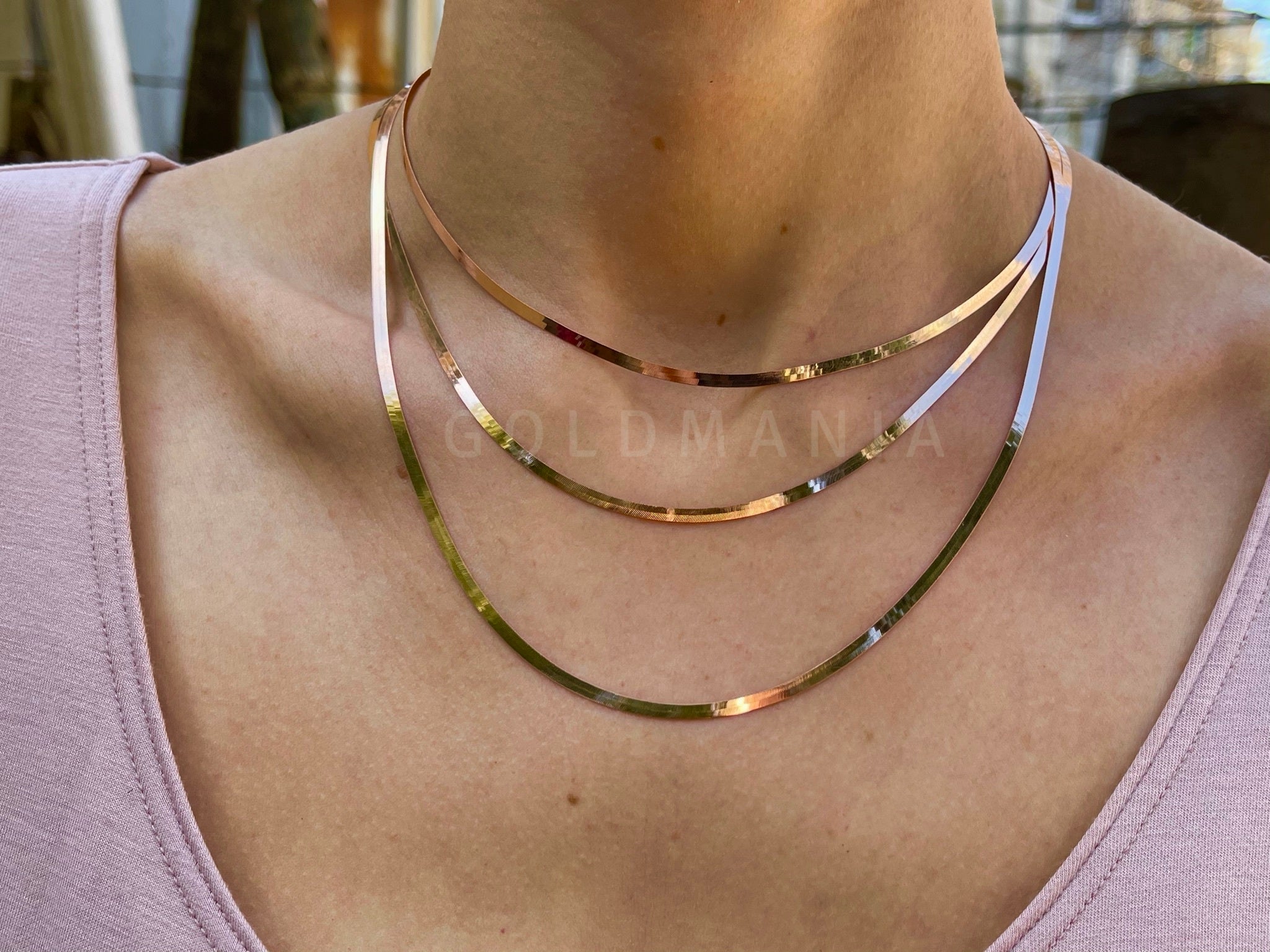14K Rose Gold Herringbone Necklace
