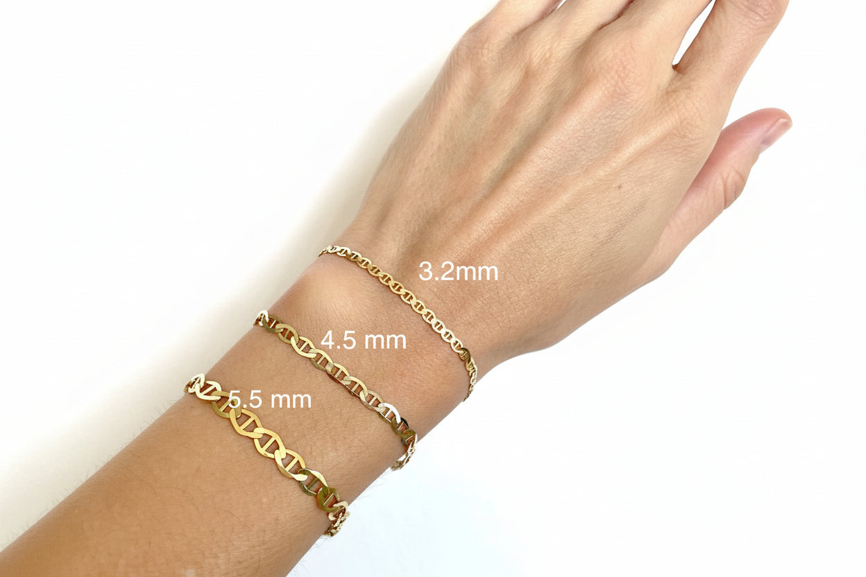 14K Solid Gold Mariner Link Chain Bracelet – Elegant, Durable, Timeless