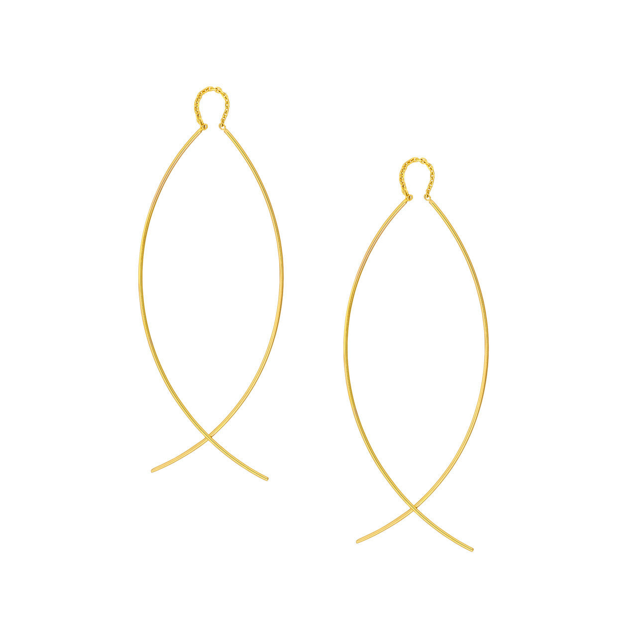 14K Gold Curved Bar Threader Earrings