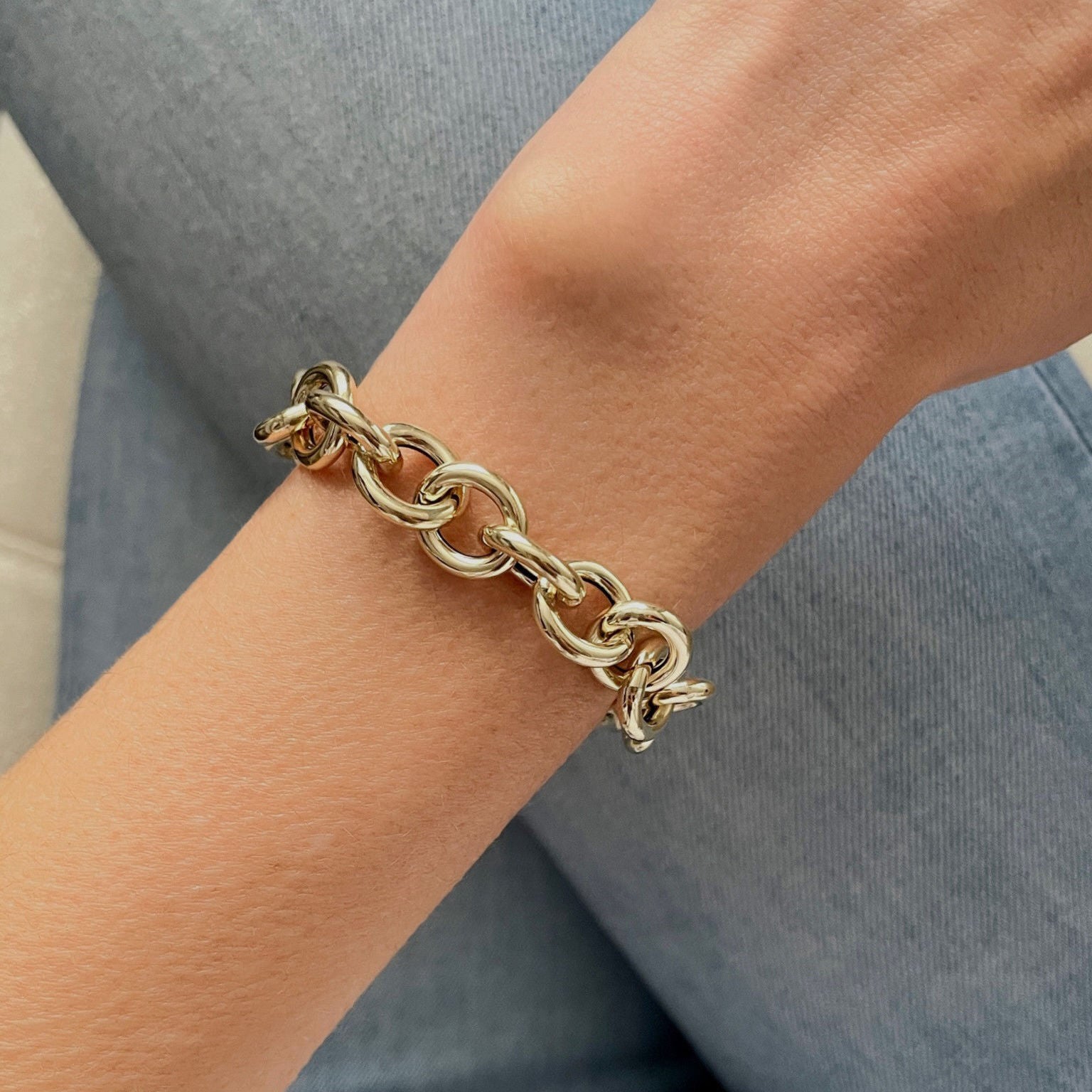 14k yellow gold chunky link chain bracelet women