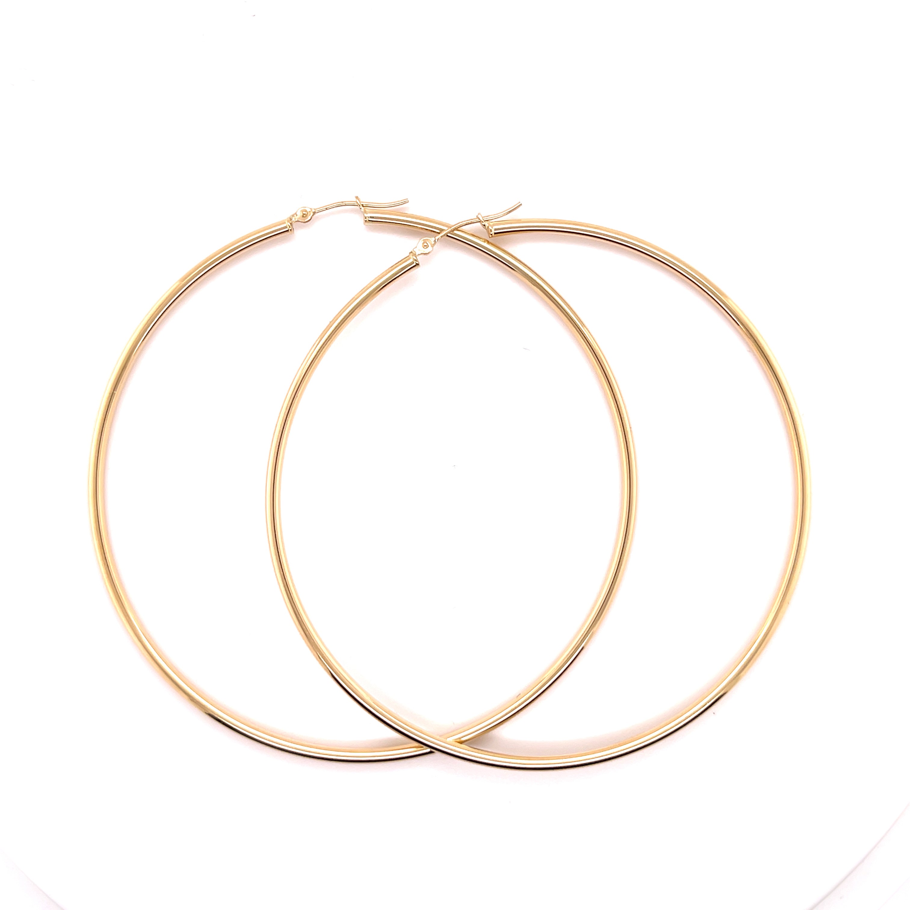 14K Gold Large  polished 70 mm Thin Hoops