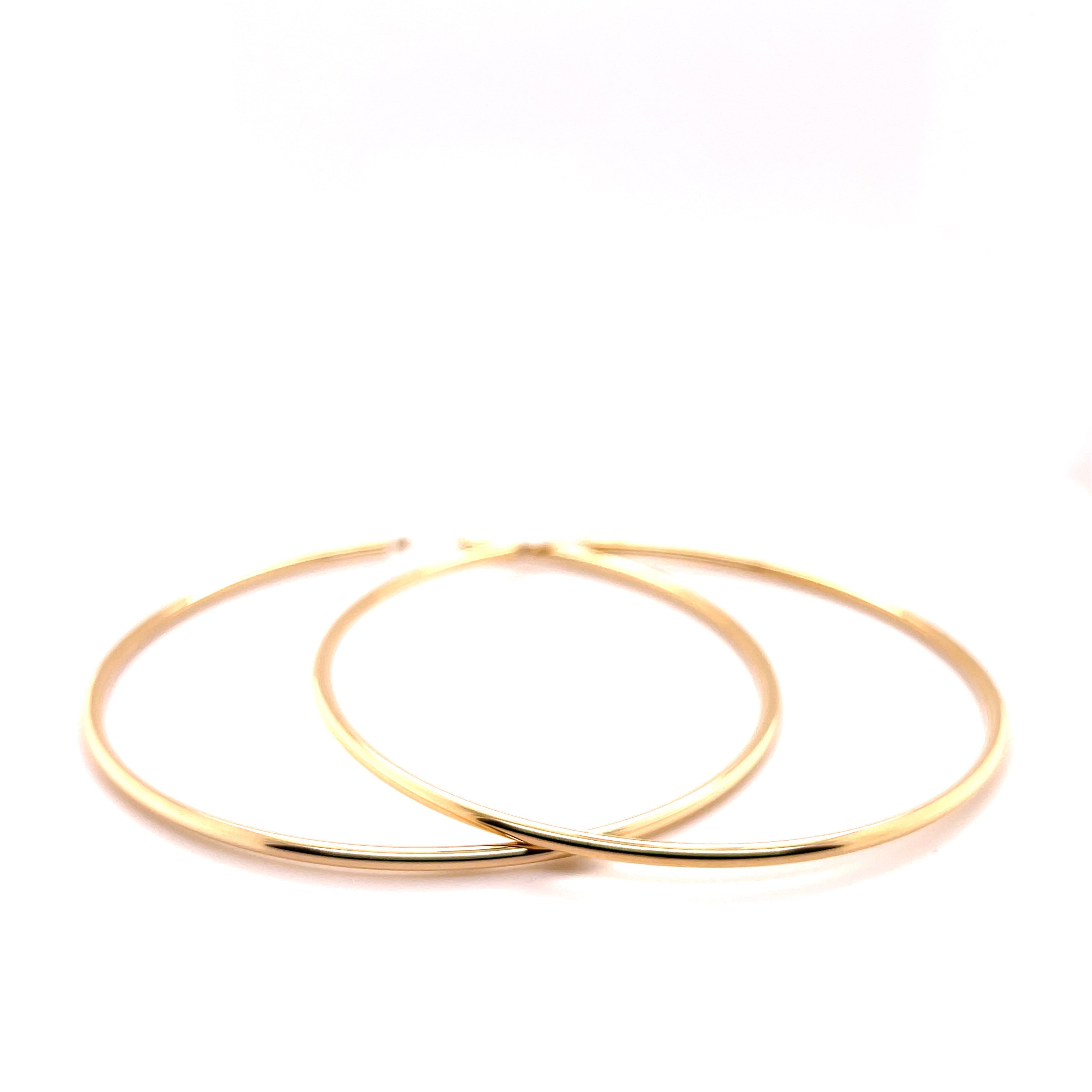 14K Gold Large  polished 70 mm Thin Hoops
