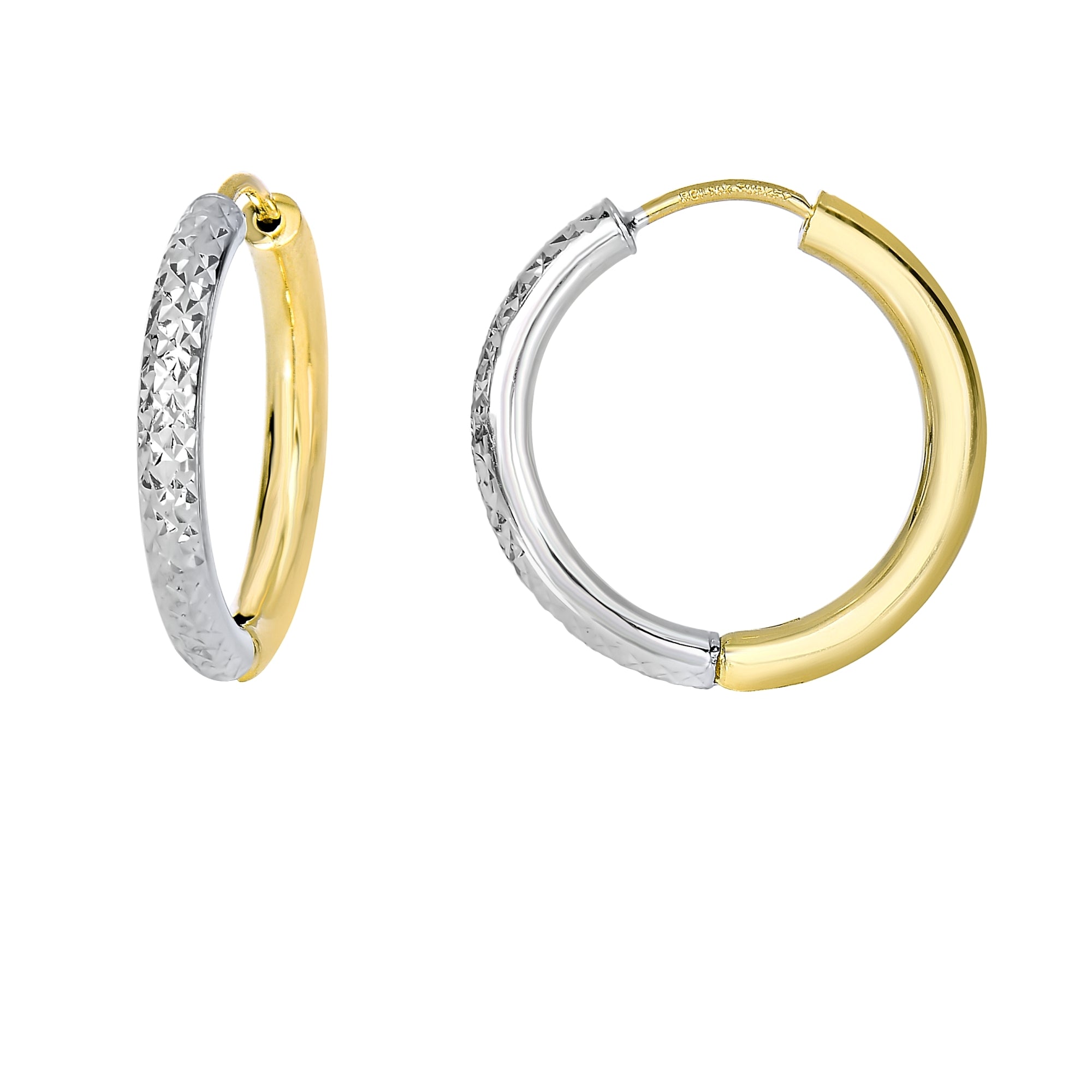 14K Two-Tone Gold Diamond Cut Hoop Earrings – 15mm