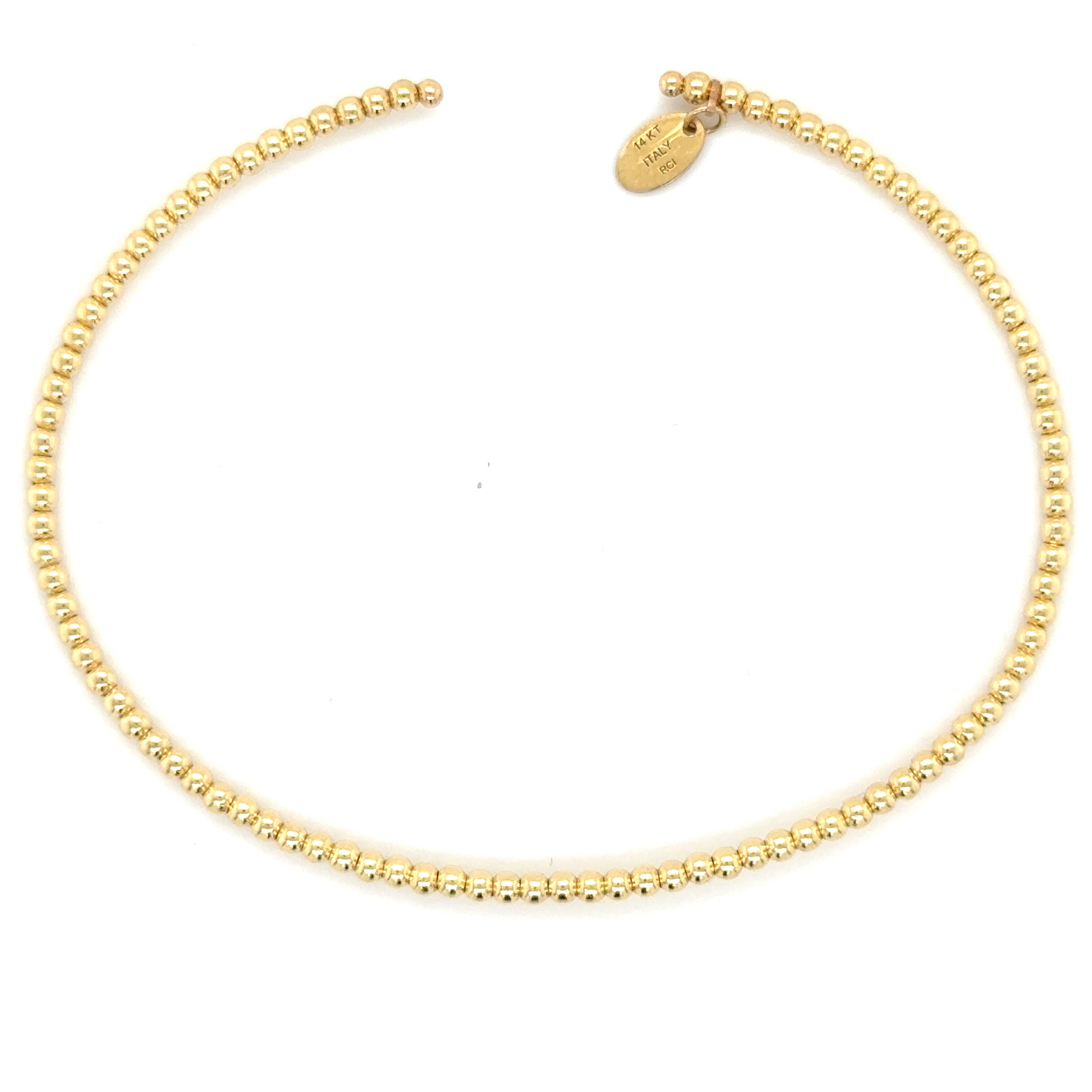14K Solid Gold 2mm Beaded Cuff Bangle Bracelet – Dainty, Elegant, and Versatile Made In Italy