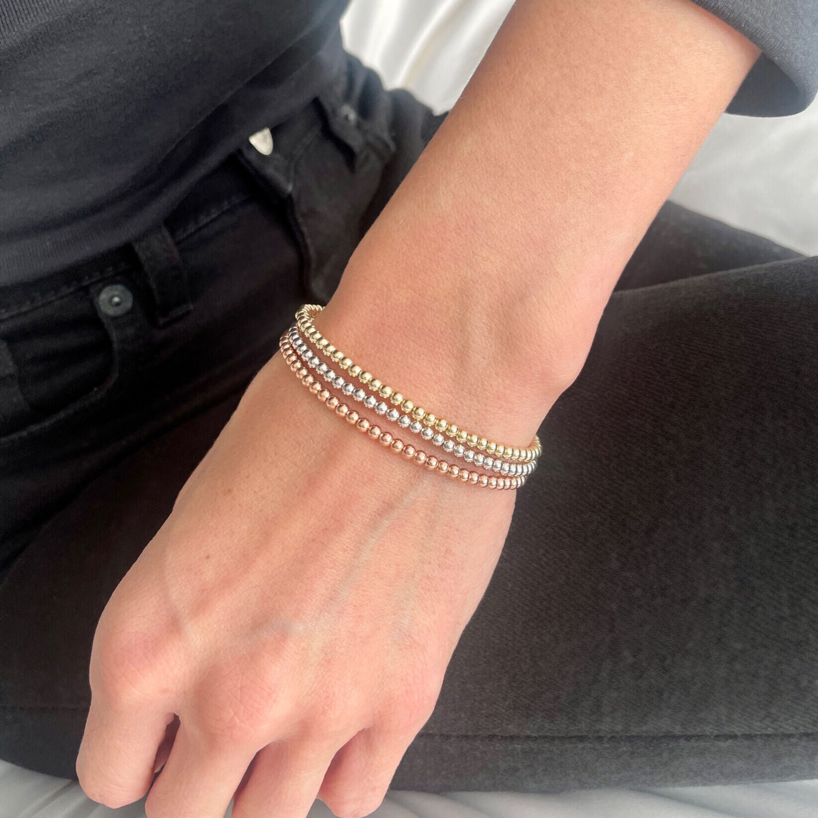 14K Gold Beaded Cuff Bangle