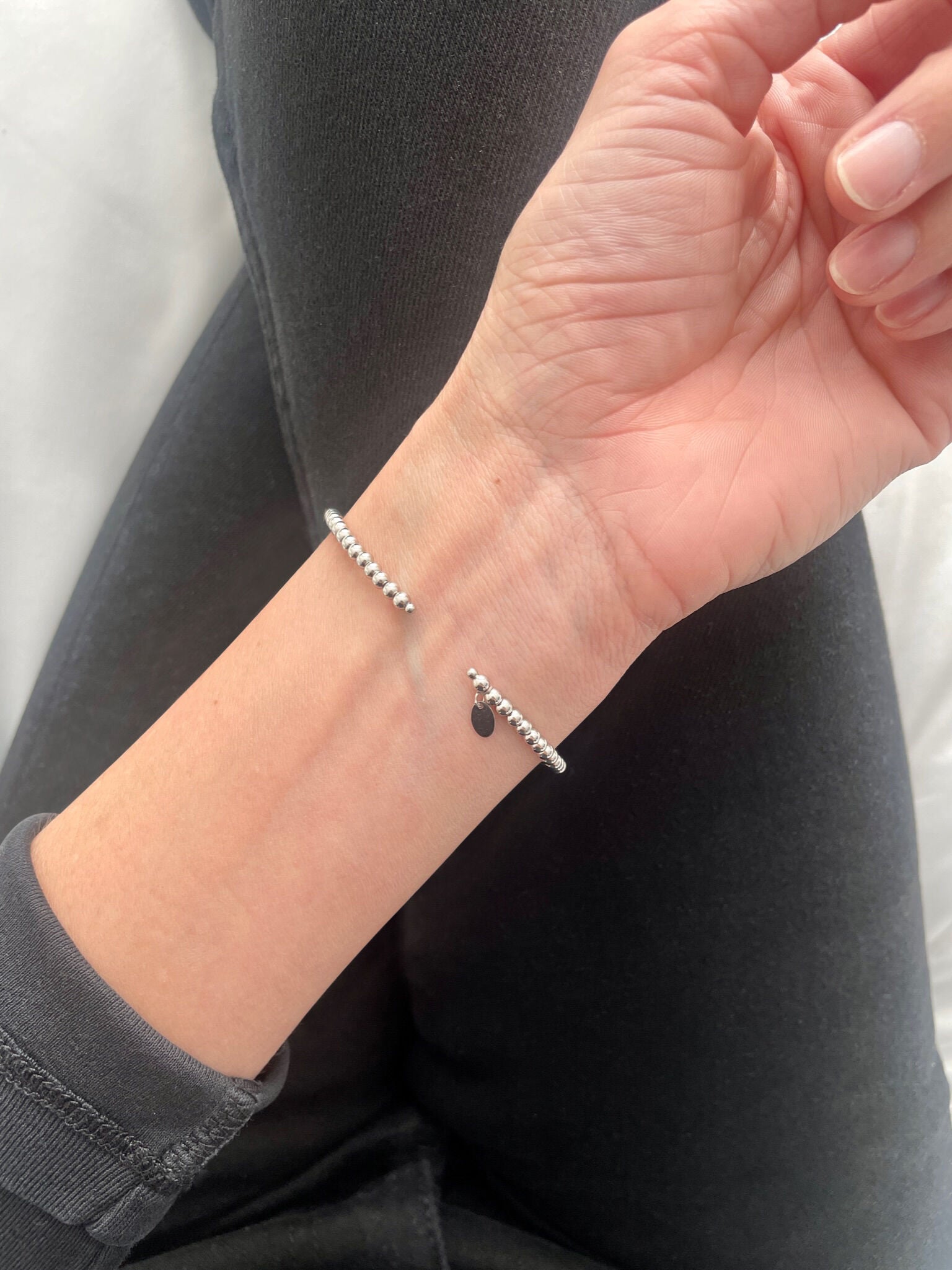 14K Solid Gold 3mm Beaded Cuff Bracelet – Elegant, Timeless, Versatile Made In Italy