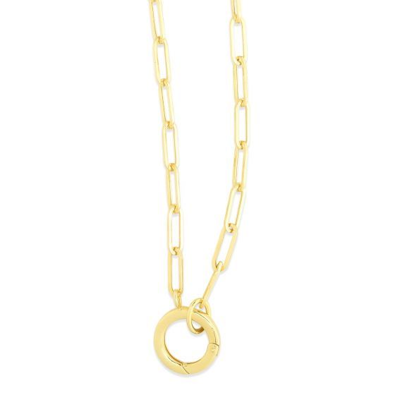 14k yellow gold charm holder paperclip necklace