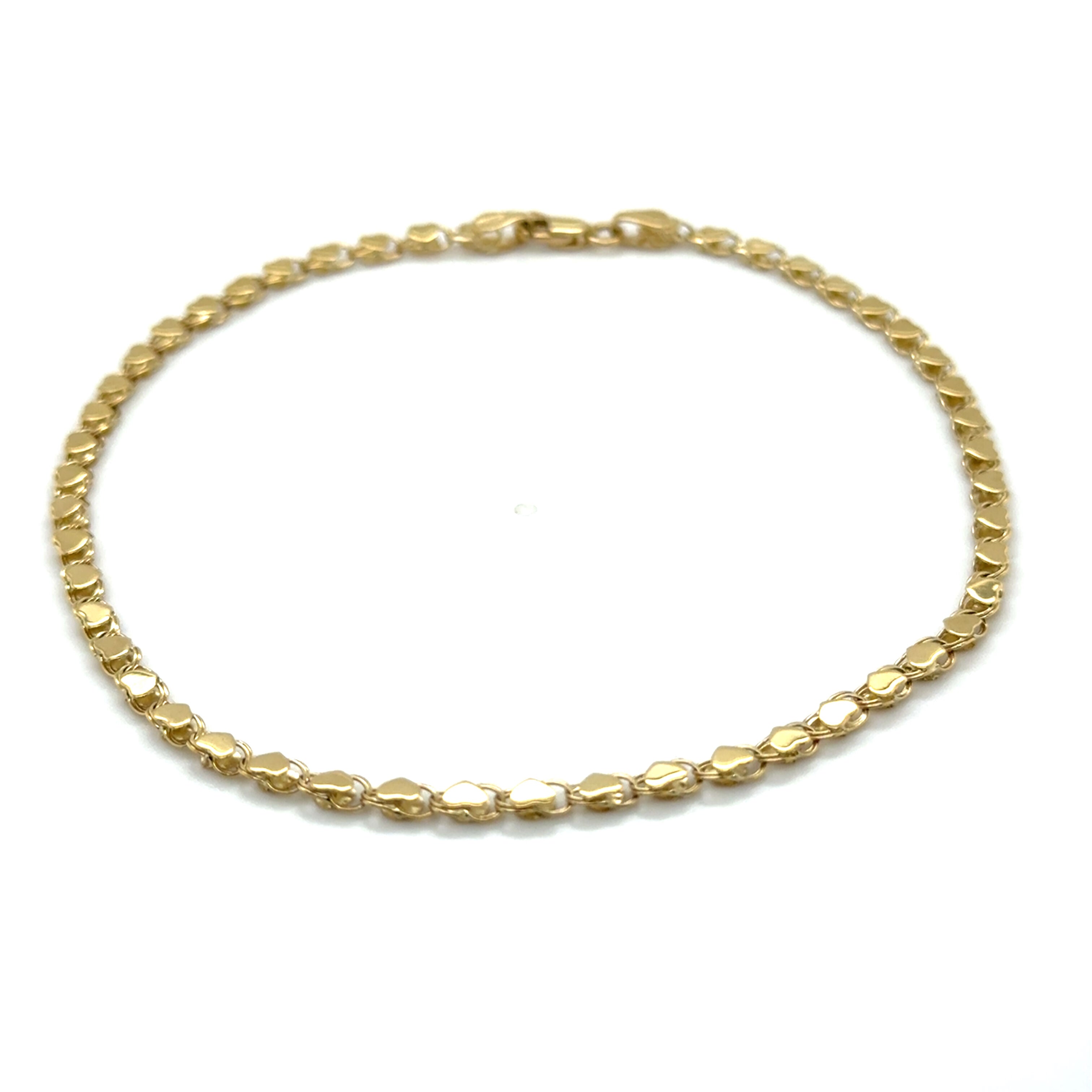 14K Gold Heart Link Anklet, Yellow & White Gold