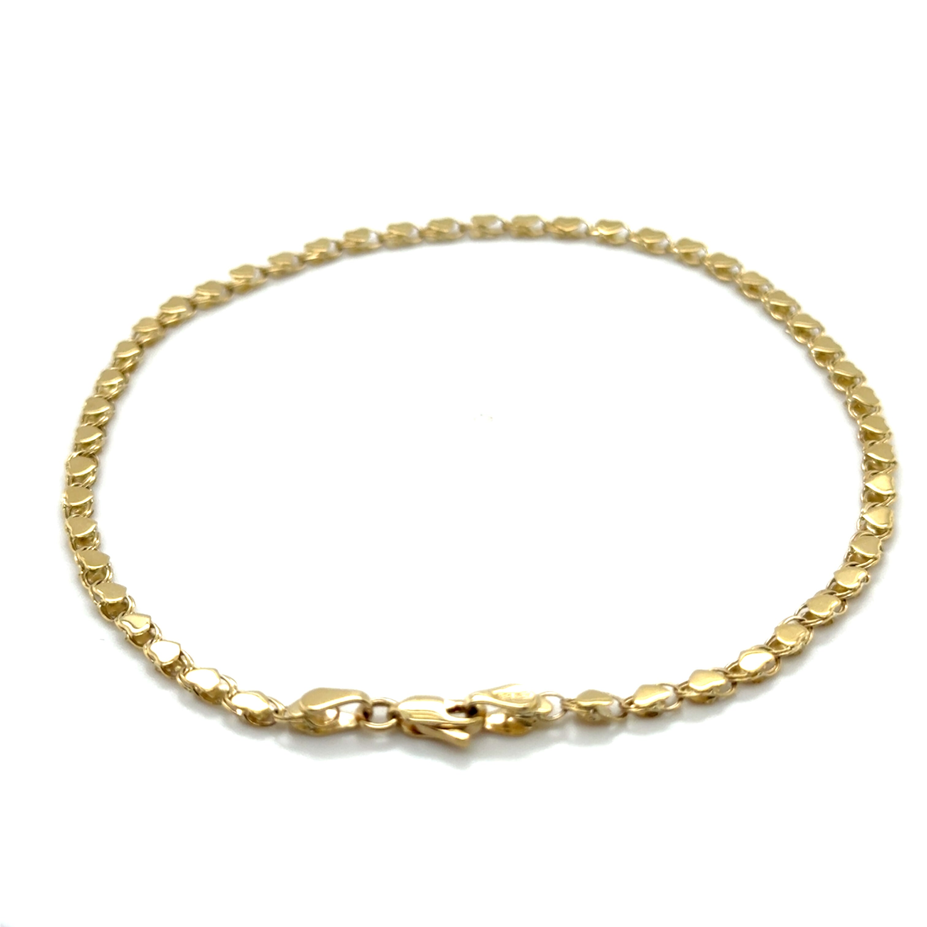 14K Gold Heart Link Anklet, Yellow & White Gold