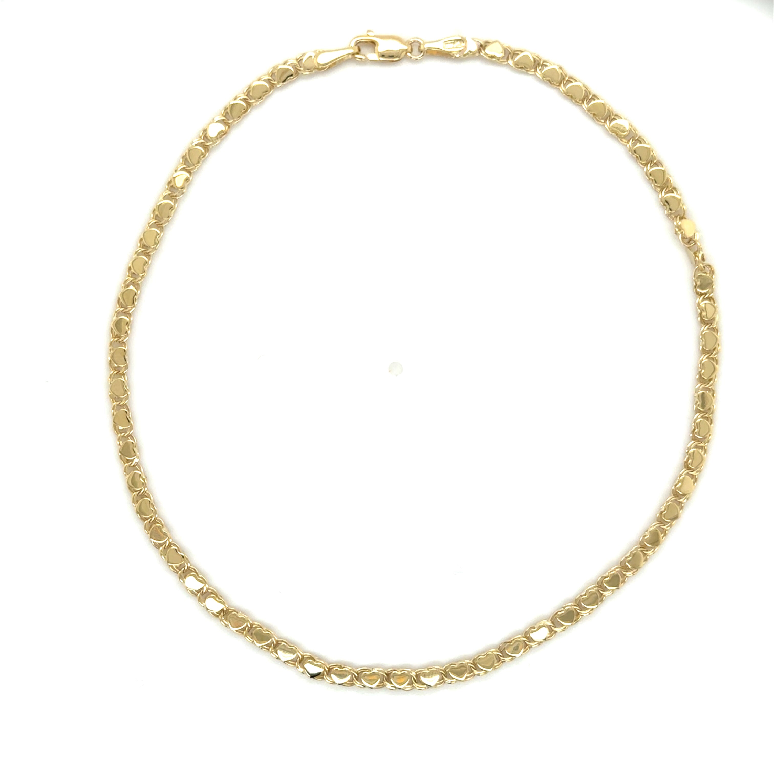 14K Gold Heart Link Anklet, Yellow & White Gold