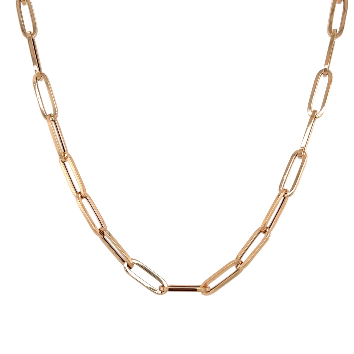 14K Rose Gold Paperclip Chain Necklace, 4.2mm, 18"