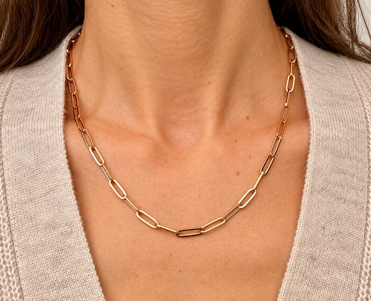 14K Rose Gold Paperclip Chain Necklace, 4.2mm, 18"