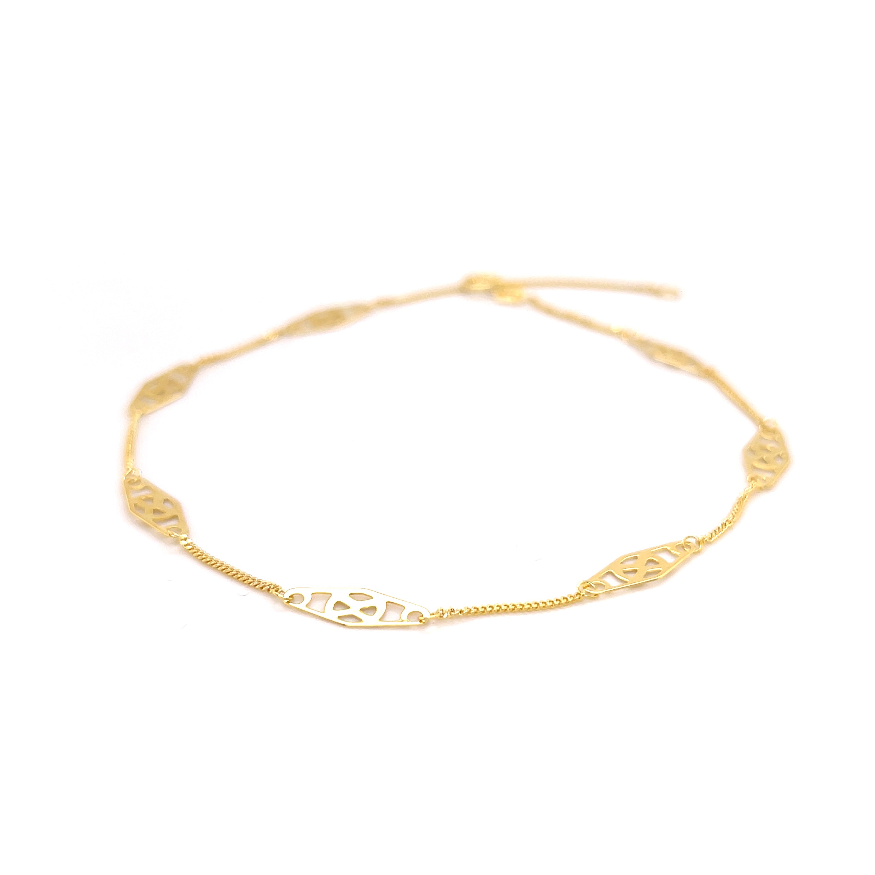14K Yellow Gold Openwork Marquise Link Anklet, 10"