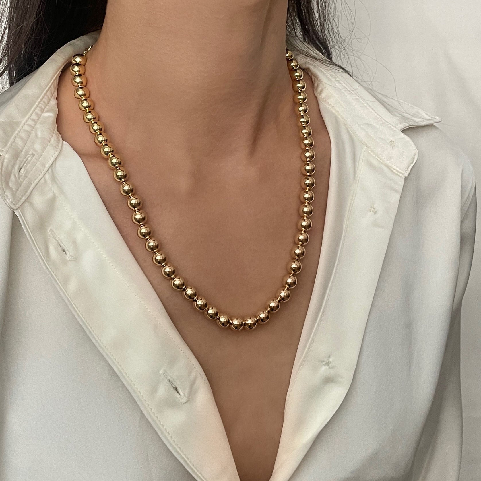 14k Gold Ball Necklace 8mm Thick 