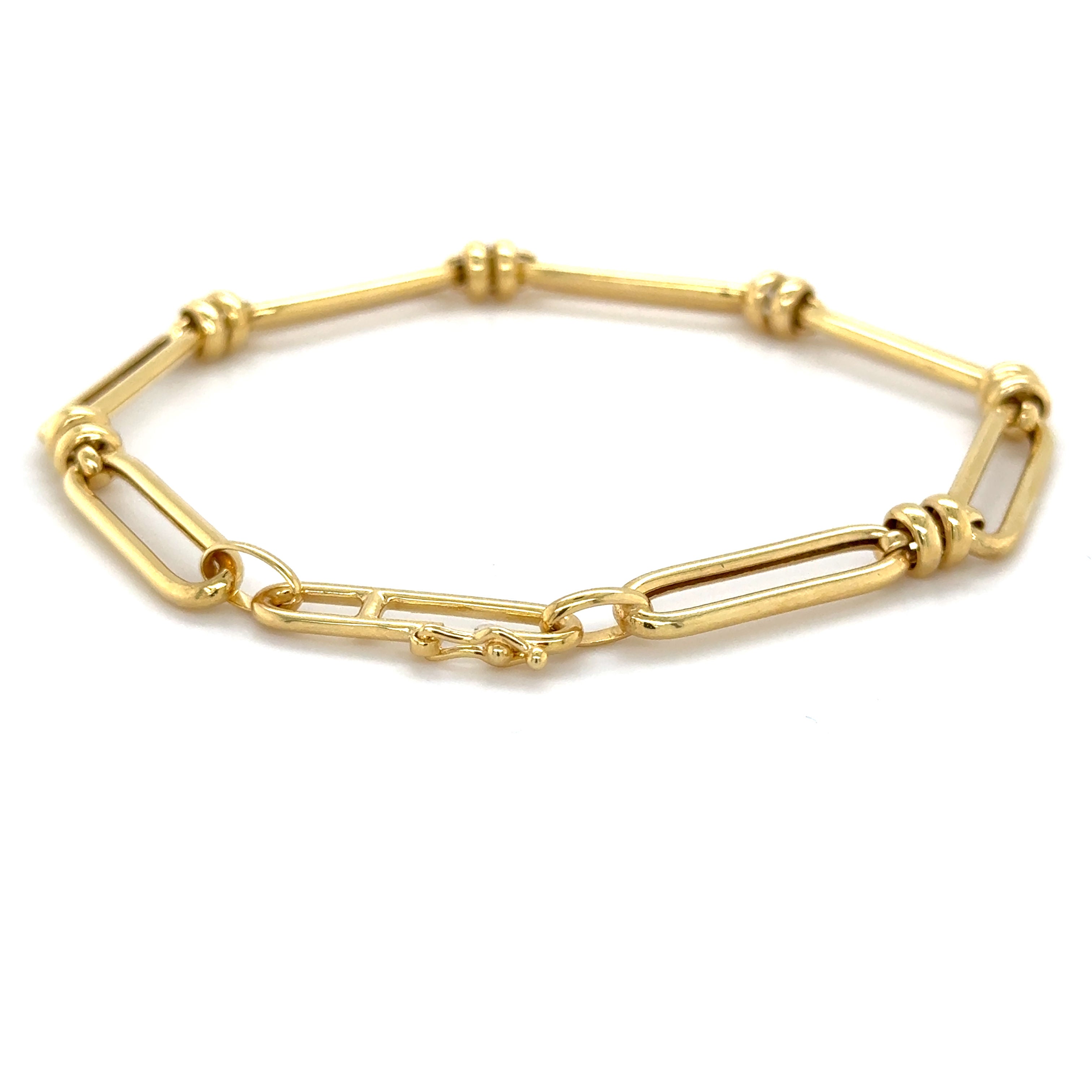14K Yellow Gold Round and Paperclip Link Bracelet