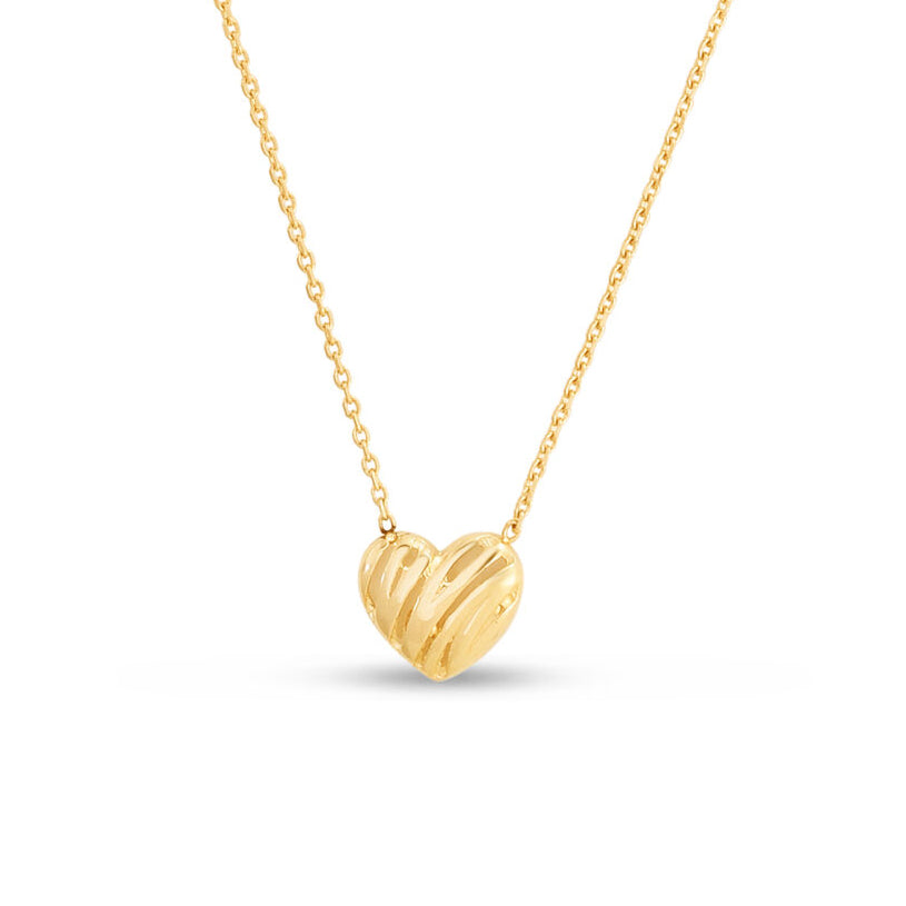 14K Gold Dainty Textured Heart Chain Necklace